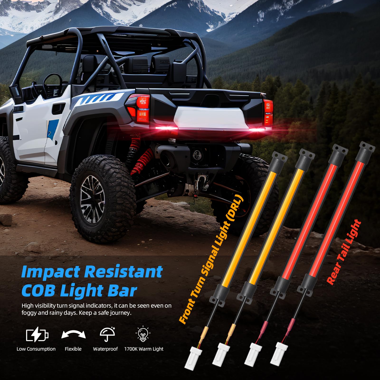 Roykaw UTV Turn Signal Kit with Column Switch & 110dB Horn - COB Light Bar Upgrade | Compatible with Polaris, Can-Am, Kawasaki, Arctic Cat | Off-Road Safety Lighting for Trail Riding & Night Adventures