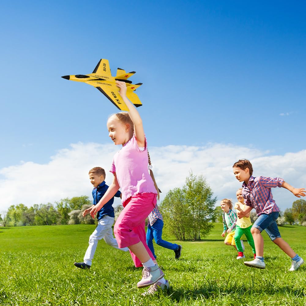 2025 New 2.4GHz Remote Control Airplane Toy - Foam RC Fighter Jet with LED Lights, Gravity Glider for Kids & Adults (Blue) | Outdoor Flying Toy, Birthday Gift for Boys & Girls, Backyard Fun Activity