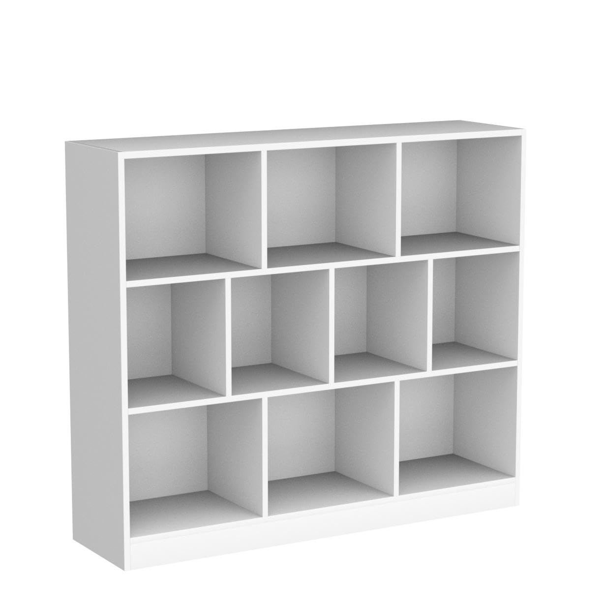 AIEGLE 10-Cube Bookshelf - 3-Tier Wooden Cube Storage Shelf, Modern Floor Standing Bookcase for Kids Bedroom, Living Room & Office - White (47.2