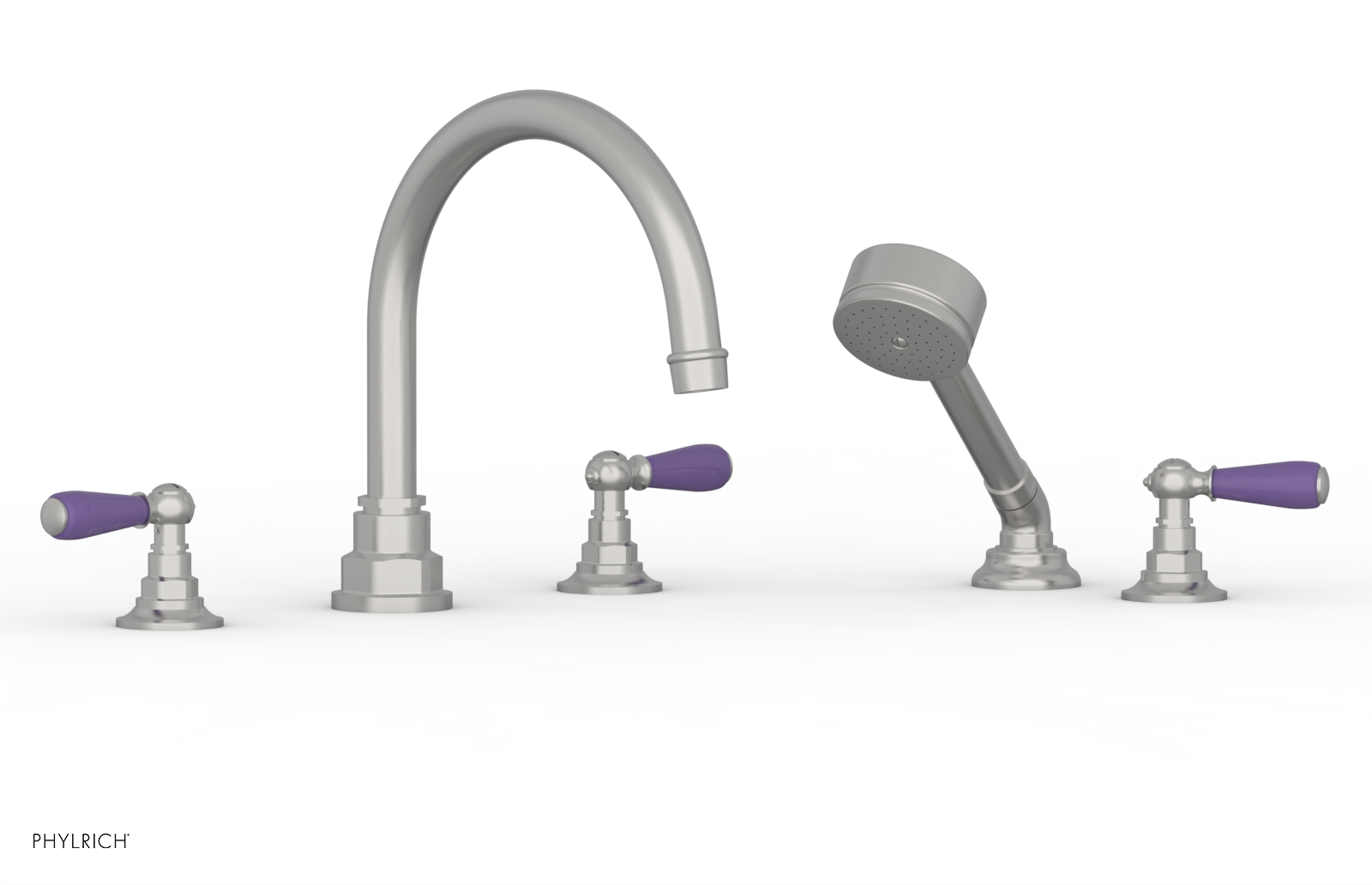 Jamestown Deck Tub Set with Hand Shower & Lever Handles - Purple Accented 165 49 | Modern Freestanding Bathtub for Luxury Bathroom & Spa Experience