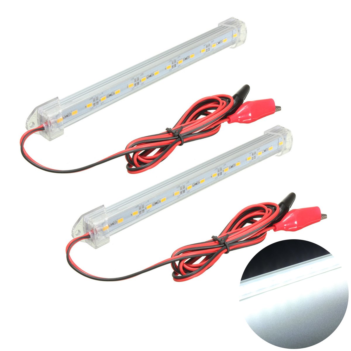 ibasenice 2-Pack 12V 15 LED White Interior Car Light Strips - Perfect for Cars, Buses, Caravans, Trucks & Boats | Durable LED Bar Lighting for Vehicle Cabin, Dashboard & Interior Decoration