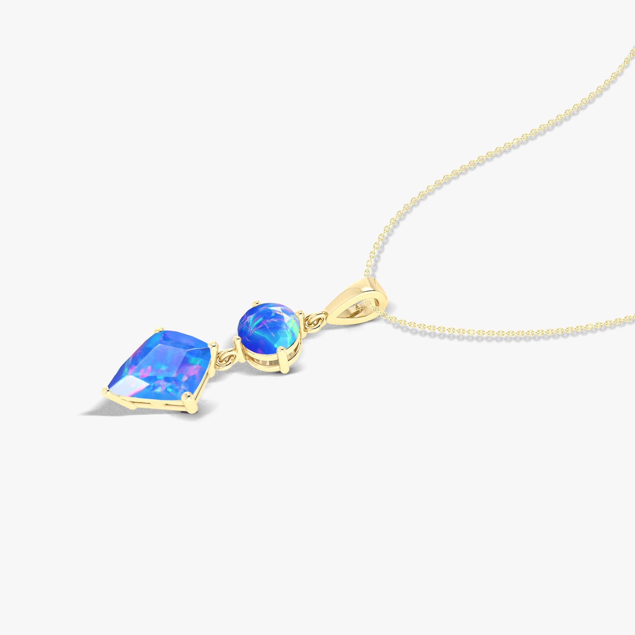 Ethiopian Opal Pendant Necklace with Gold Chain - Elegant Kite & Round Fire Opal Jewelry for Women, Perfect for Parties, Weddings & Everyday Wear