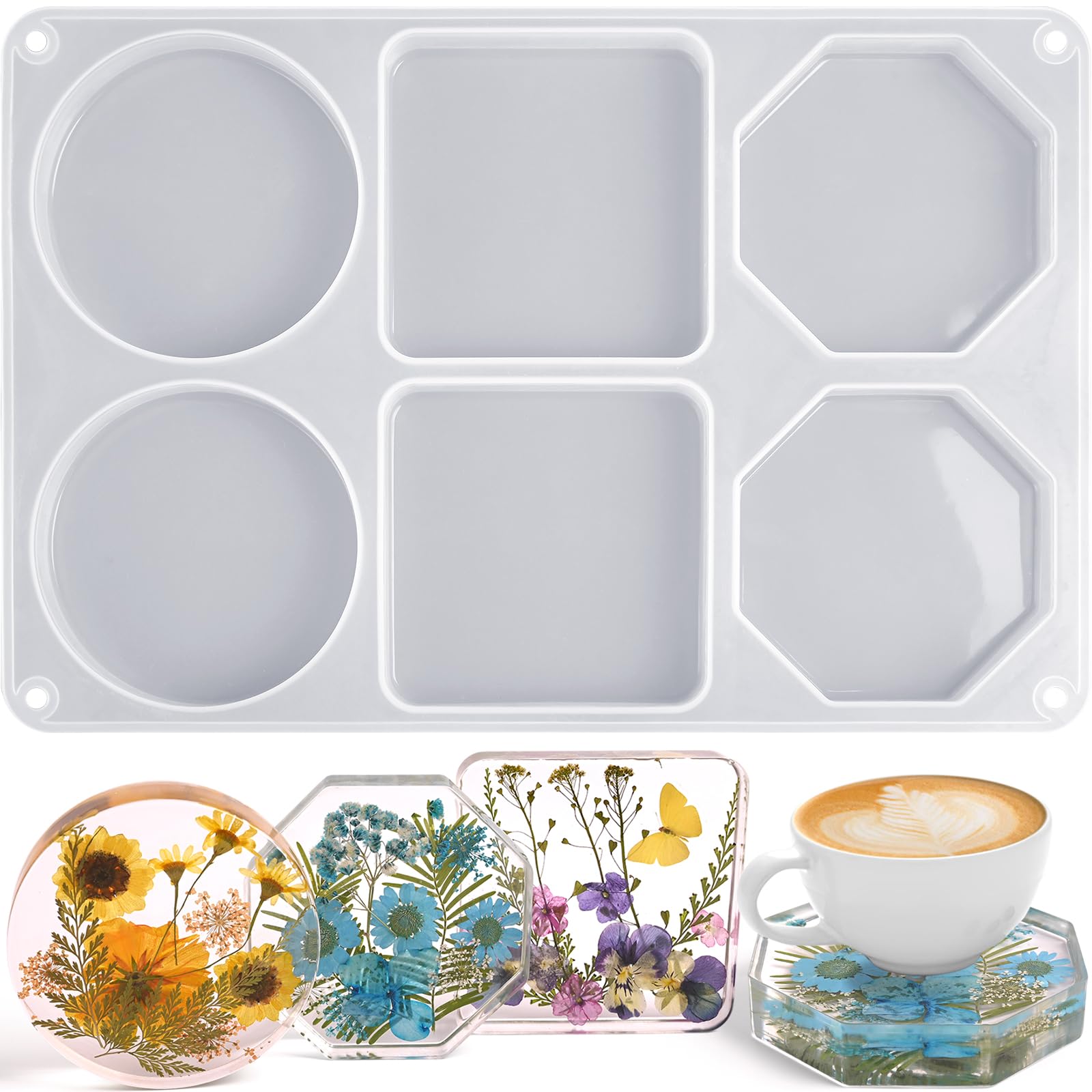 6-Cavity Silicone Coaster Molds for Resin Casting - Large Deep Epoxy Resin DIY Molds for Custom Coasters, Resin Art & Home Decor Gifts | Perfect for DIY Crafts, Wedding Favors, and Tabletop Decorations