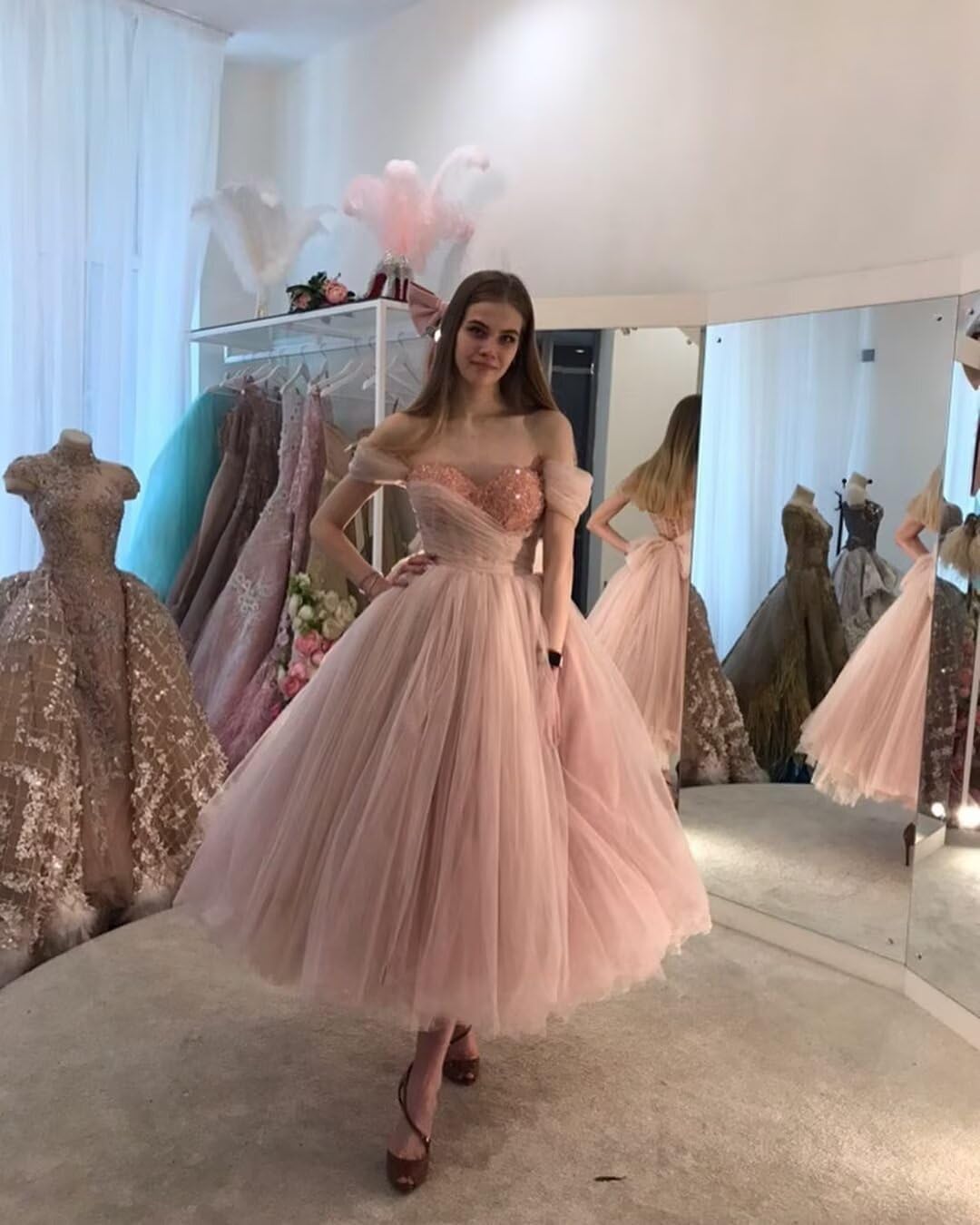 LEJY Women's Off The Shoulder Tulle Prom Dress - Elegant Formal Evening Gown for Homecoming, Wedding Guest, Cocktail Party & Special Occasions