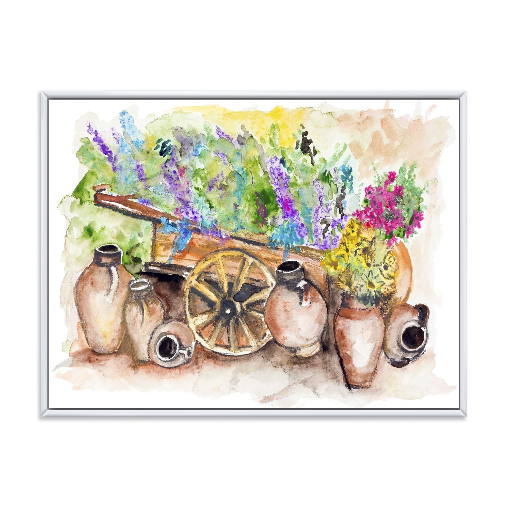 DesignQ Lavender Flowers on Vintage Cart - Traditional Framed Canvas Wall Art Print for Living Room, Bedroom & Office Decor