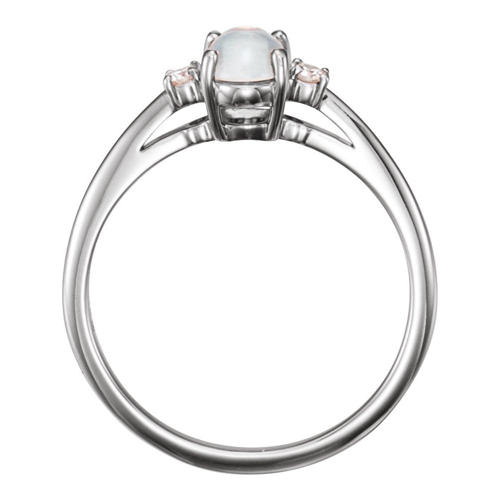 925 Sterling Silver Solitaire Rainbow Moonstone & Diamond Ring - 9.6mm Wide Band, 0.06cttw - Elegant Wedding, Engagement, Anniversary Jewelry Gift for Women