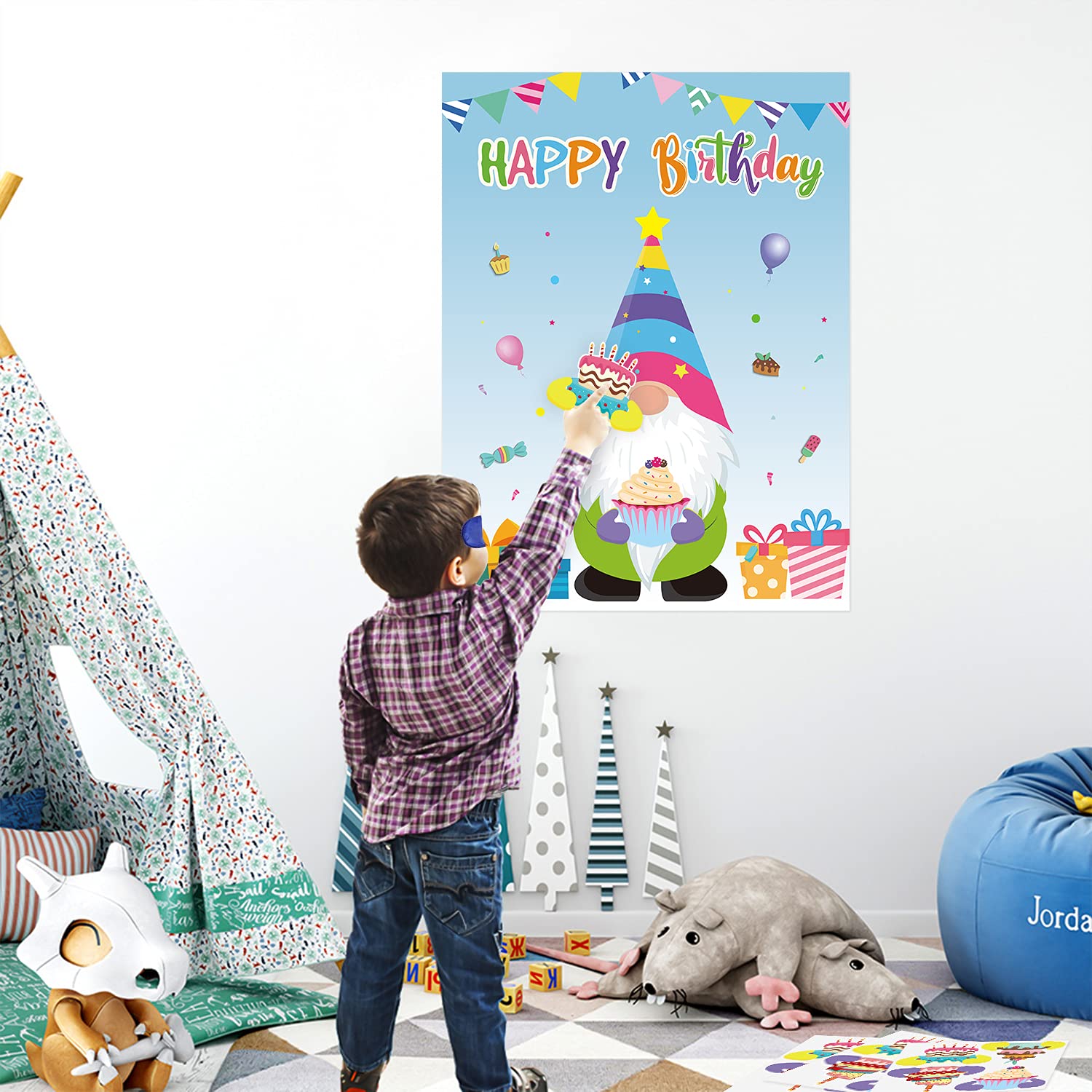 WATINC Gnome Birthday Party Game for Kids - Pin the Cake on the Gnome Poster with 30 Stickers, Fun Family Holiday Activity & Decoration Gift for Boys Girls (Perfect for Birthday Parties & Classroom Games)