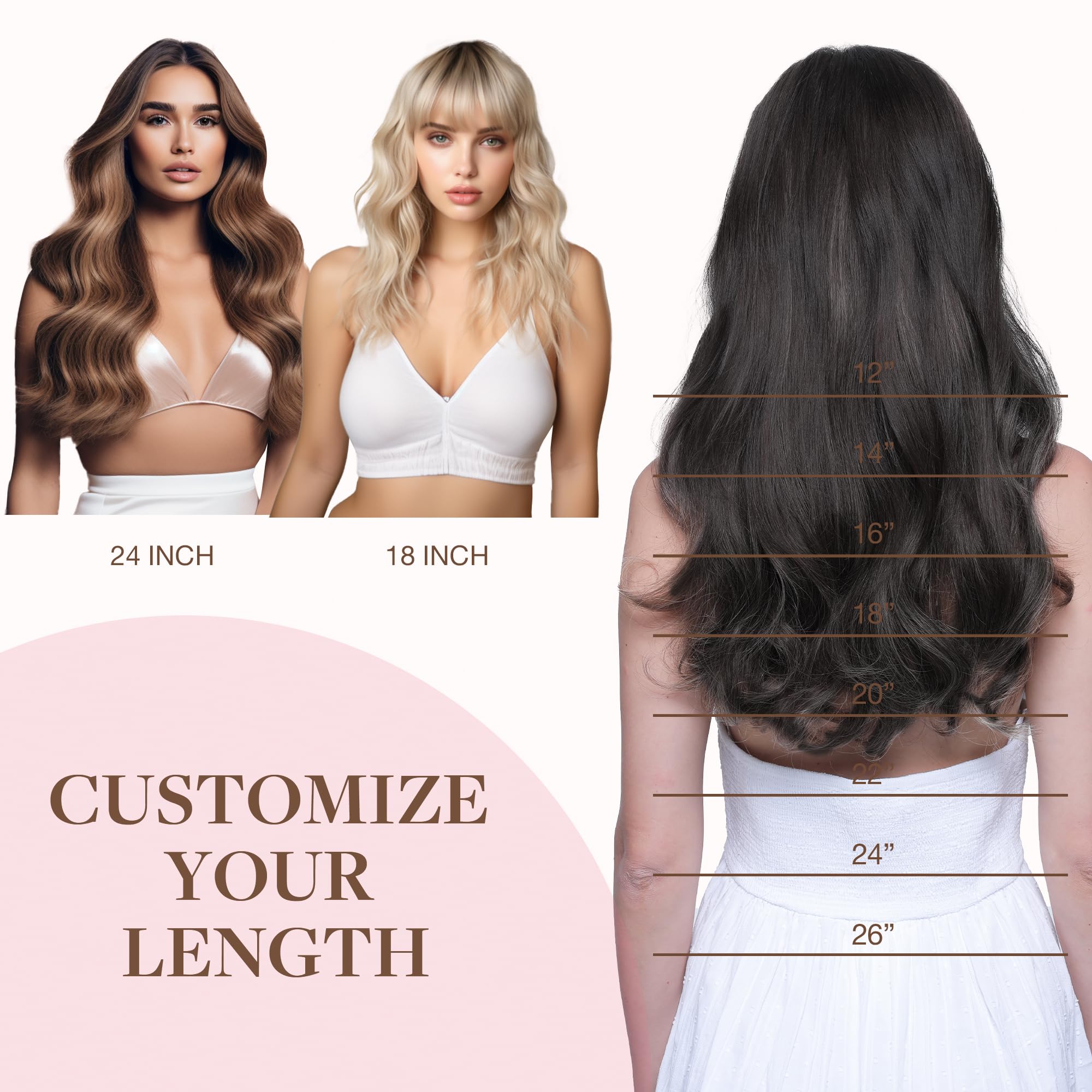 GOO GOO Invisible Wire Hair Extensions 18inch Human Hair - 2A Light Brown Natural (95g) | Transparent Seamless Fish Line Hairpiece for Everyday Wear & Special Occasions