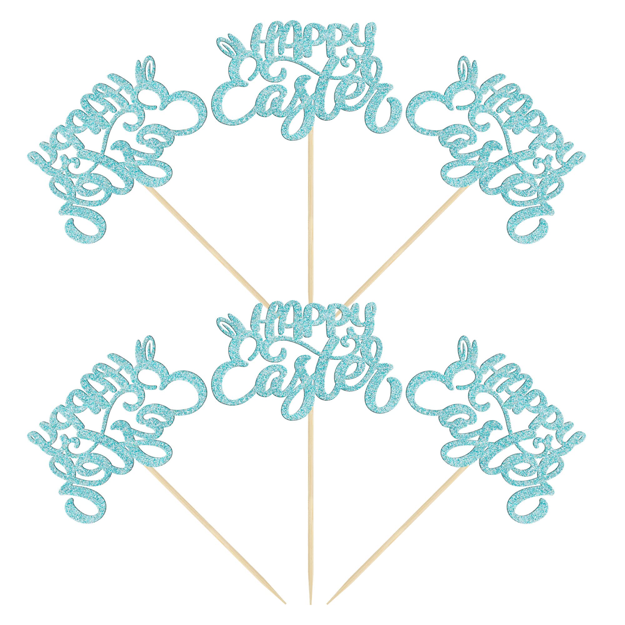 24Pcs Blue Glitter Easter Bunny Ear Cupcake Toppers - Happy Easter Decorations for Cupcakes, Baby Showers, Kids Birthday Parties & Spring Celebrations (Perfect for Easter Desserts, Holiday Baking & Festive Party Decor)