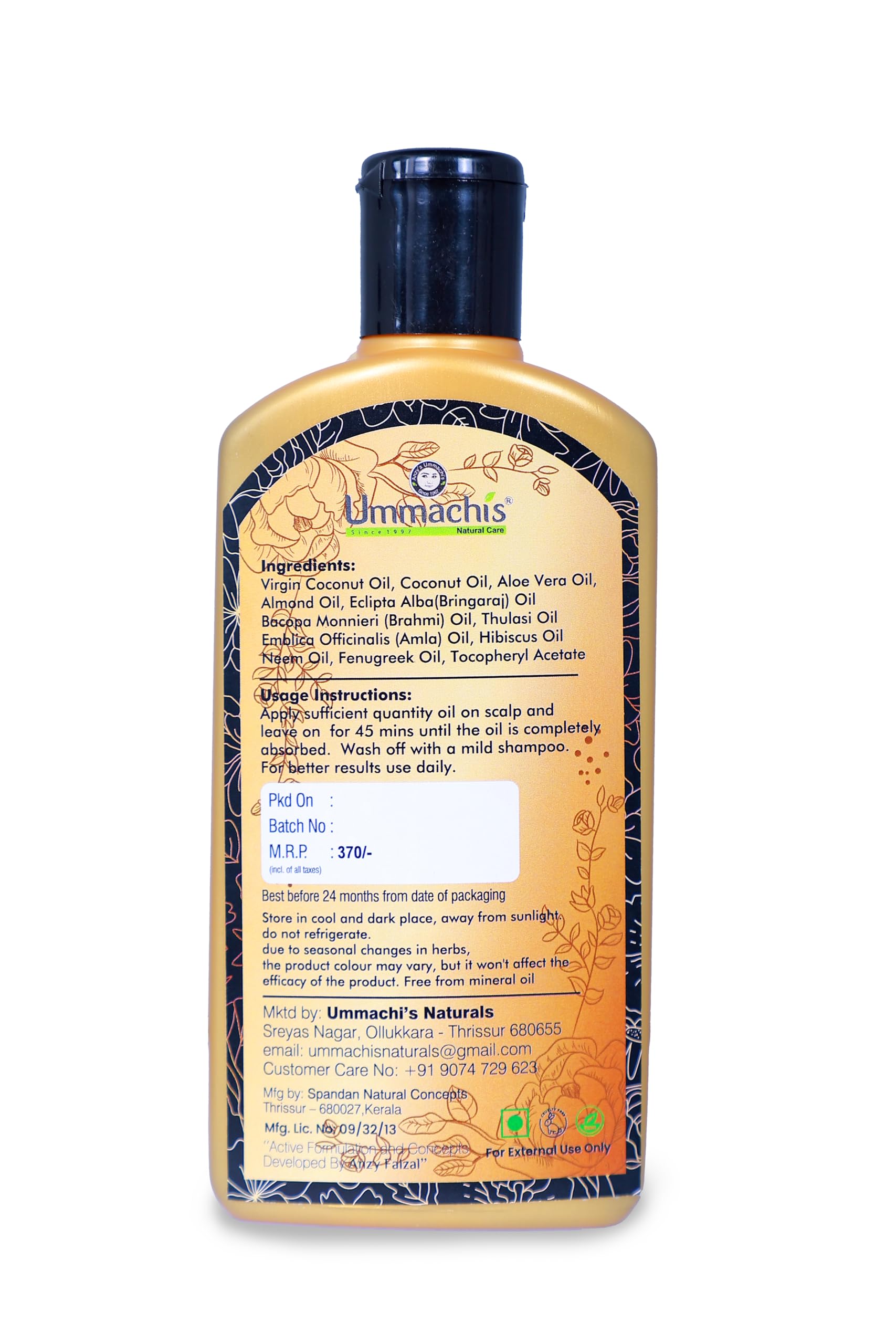 Ummachis Naturals Herbal Hair Oil - 200ml | Organic Hair Growth Treatment with Natural Ingredients | Perfect for Dry, Damaged Hair & Scalp Care | Daily Nourishment & Styling