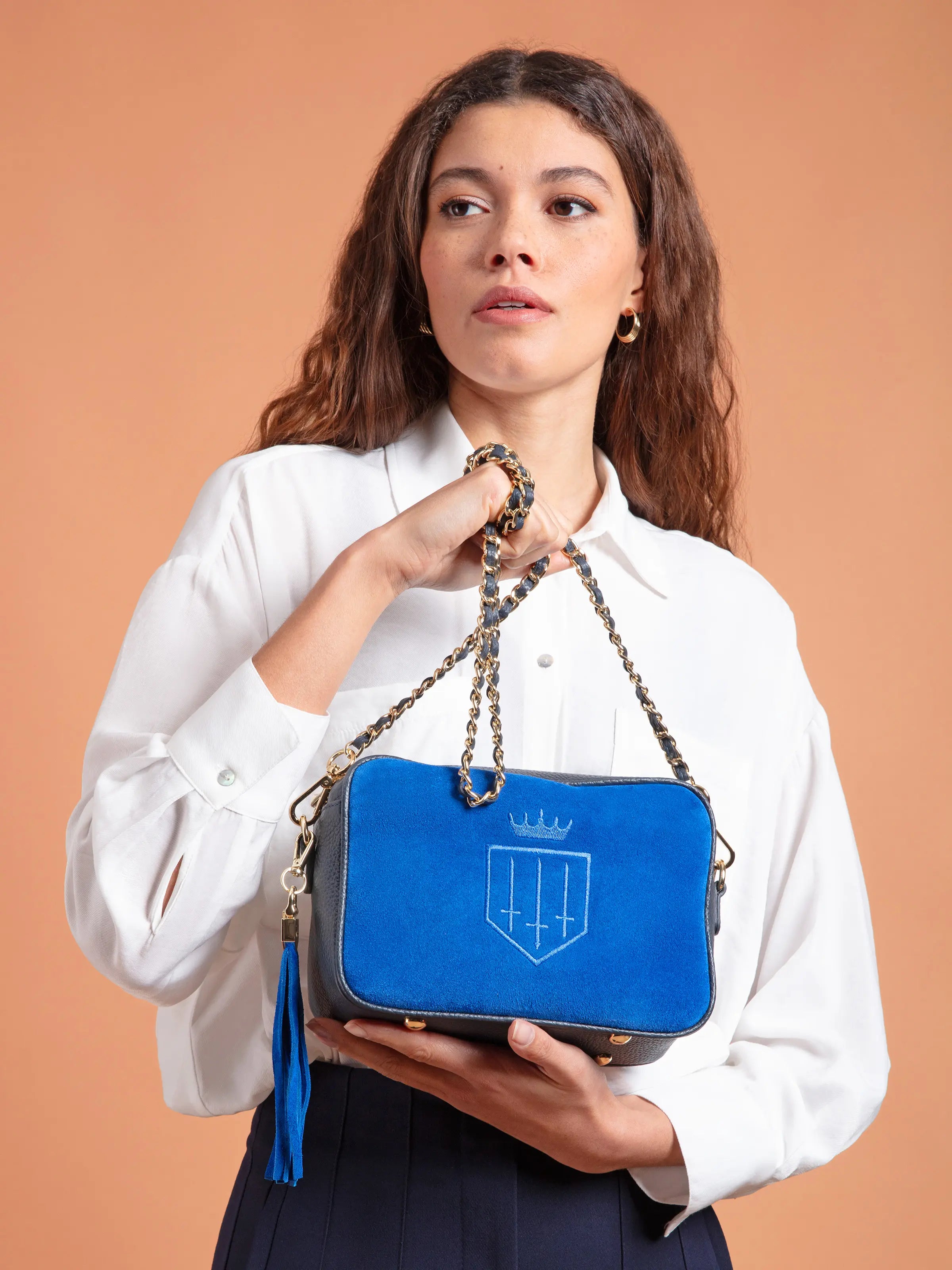 Finsbury Porto Blue Leather & Navy Suede Exclusive Handbag - Stylish Crossbody Bag for Women - Perfect for Work, Travel & Everyday Use