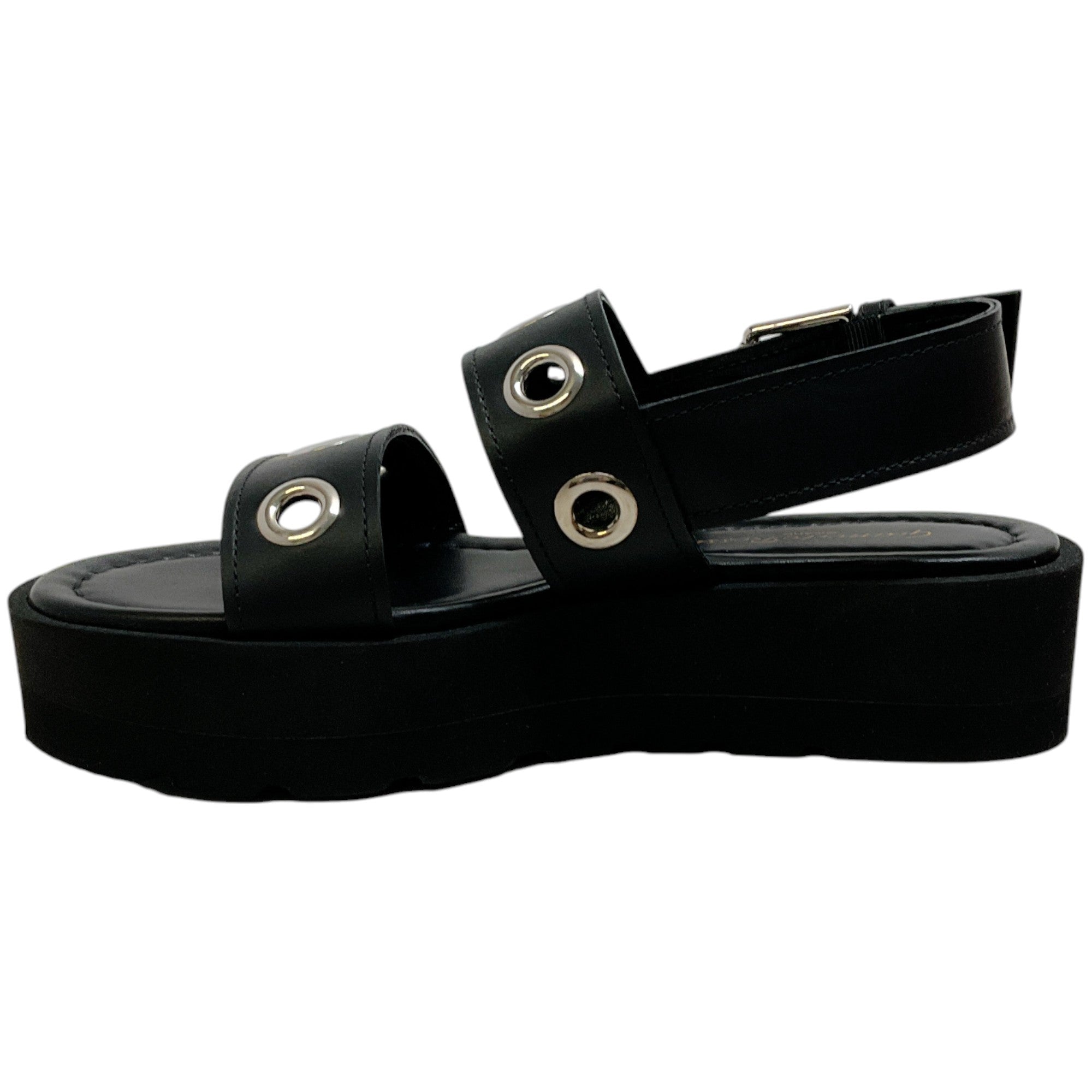 Gianvito Rossi Black Leather Double Strap Platform Sandals with Grommets - Women's Fashion High Heel Shoes for Party, Wedding & Evening Events