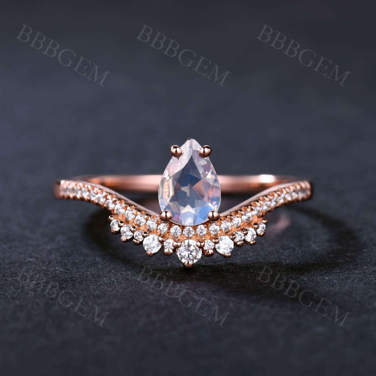 Vintage Moonstone Engagement Ring - Solitaire Rose Gold CZ Diamond Art Deco Style Jewelry for Women - Perfect for Weddings, Anniversaries & Special Occasions