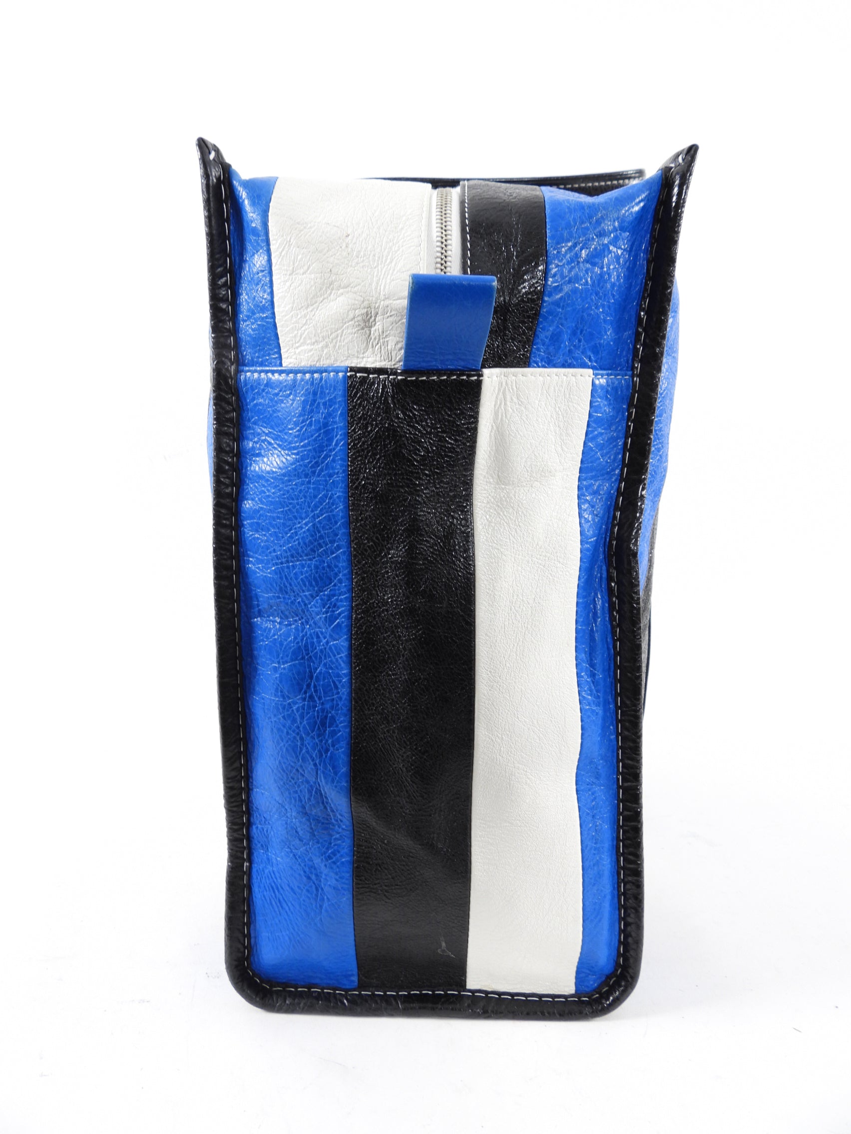 Balenciaga Bazaar Blue Stripe Leather Large Tote Bag for Women - Stylish Designer Handbag for Work, Travel & Everyday Use