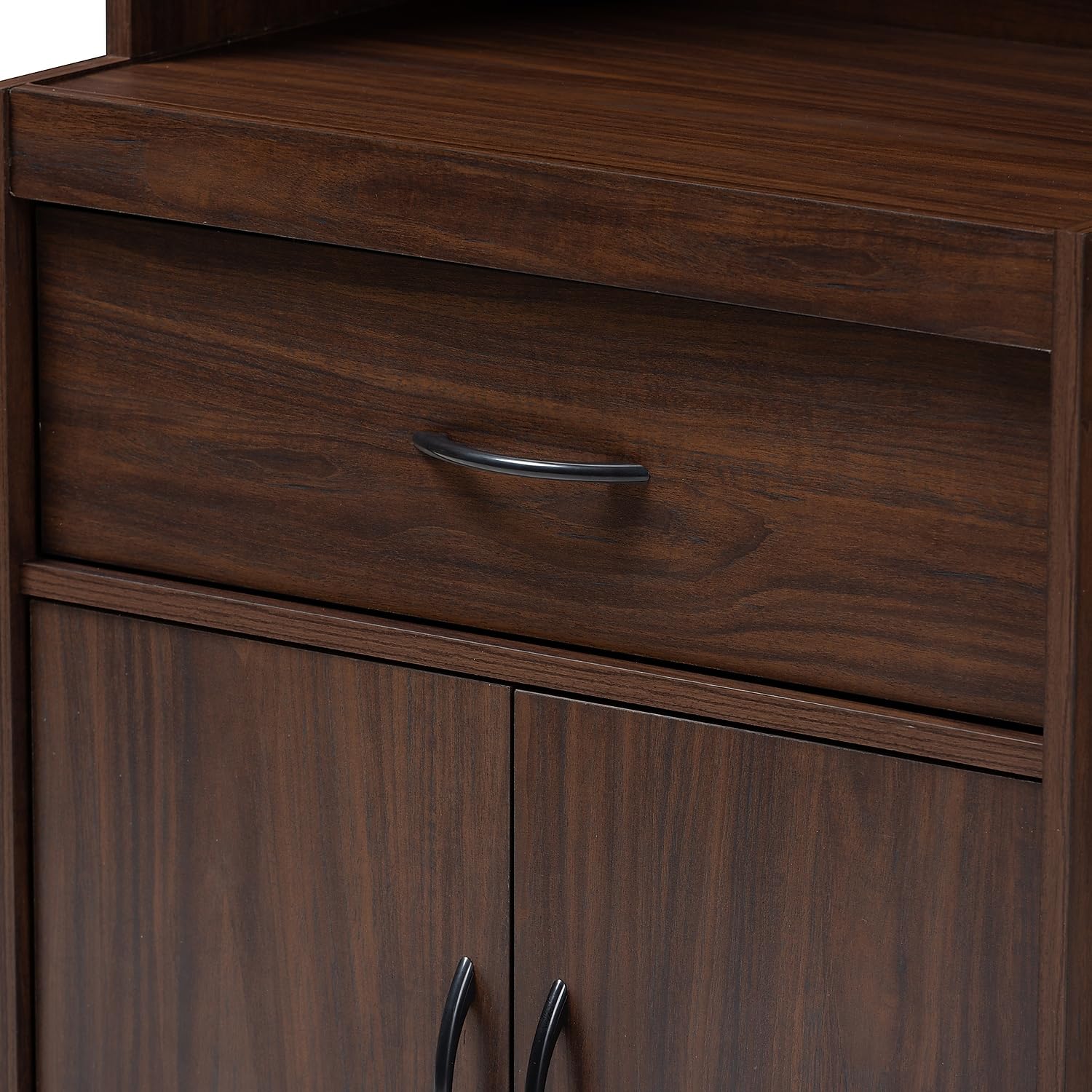 Baxton Studio Laurana Modern Dark Walnut Kitchen Cabinet & Hutch - Contemporary Storage Solution for Dining Room, Kitchen or Pantry Organization