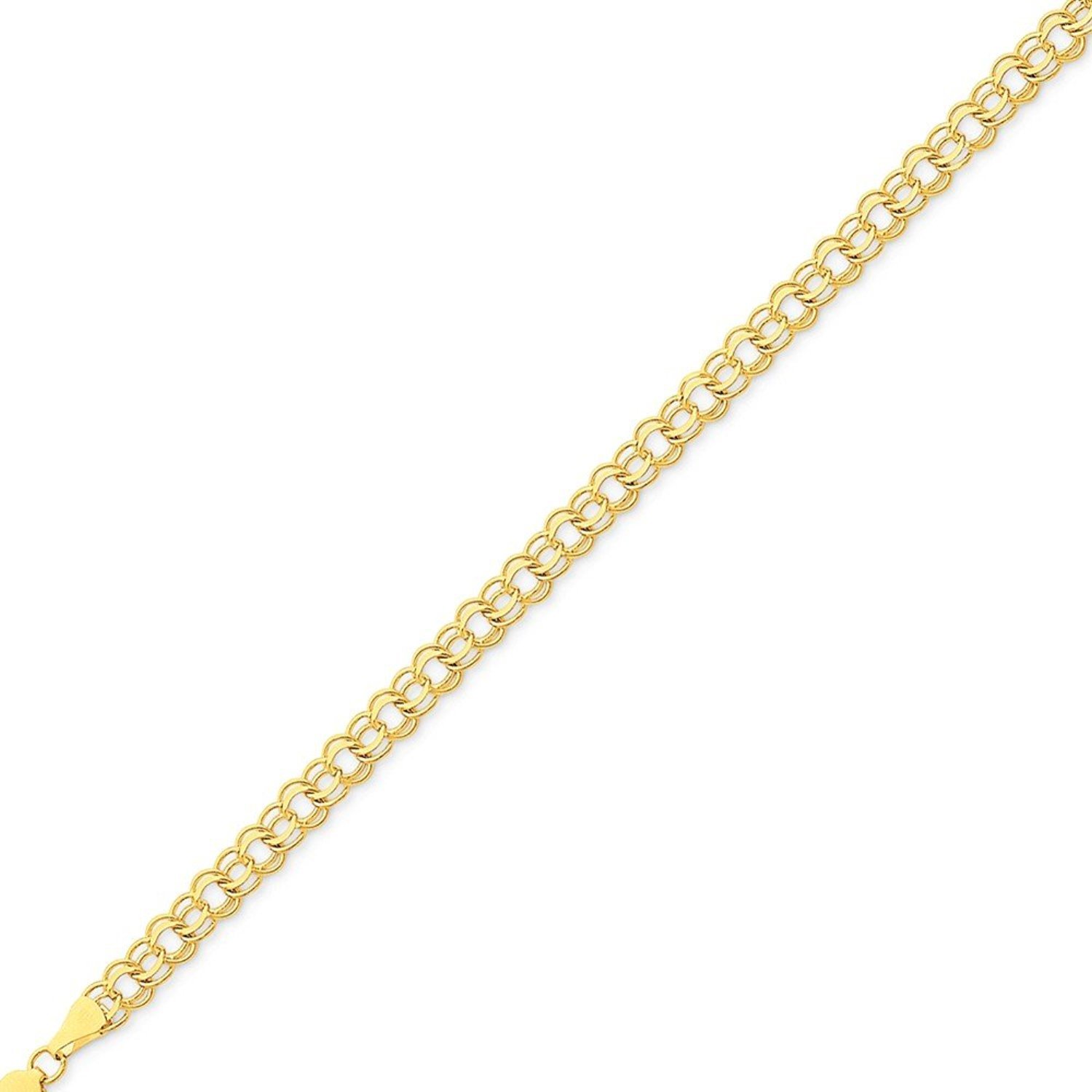 10K Yellow Gold Round Link Charm Bracelet for Women - 7