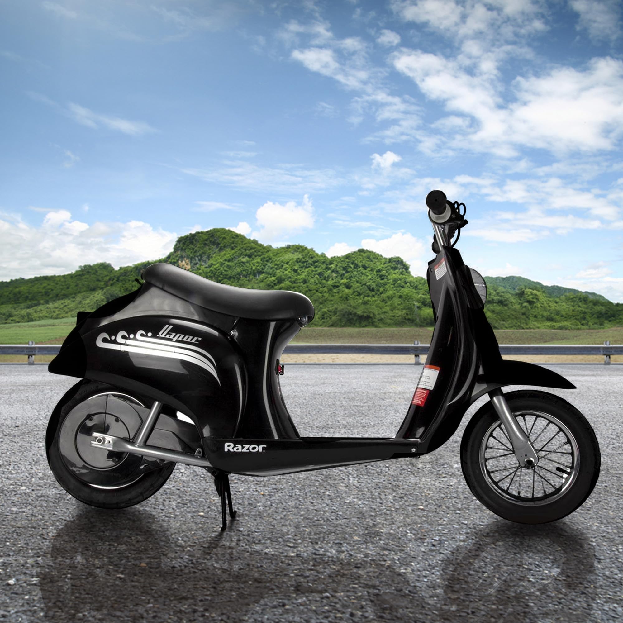Razor Pocket Mod Vapor 24V Electric Retro Scooter - High Torque Chain Drive Motor, Spoked Wheels with Pneumatic Tires for Teens & Adults (13+ Years) - Perfect for Commuting, Campus Travel & Urban Adventures - Black