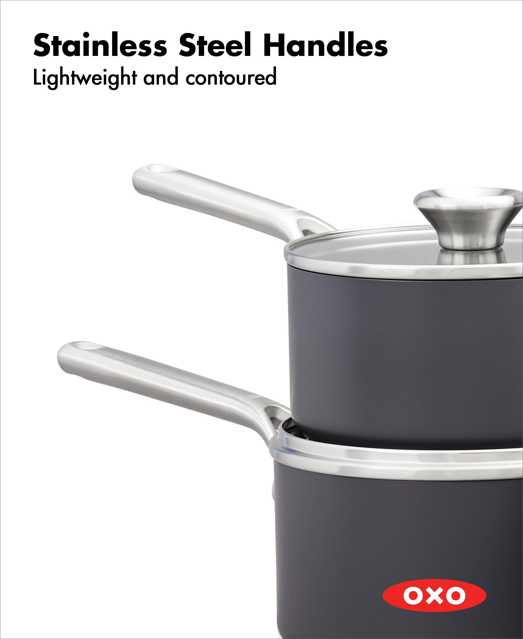 OXO Professional 1.7QT & 2.3QT Nonstick Saucepan Set with Lids - Hard Anodized Ceramic Cookware, PFAS-Free, Induction Compatible, Stainless Steel Diamond Reinforced Coating, Dishwasher & Oven Safe - Perfect for Sauces, Soups, and Everyday Cooking