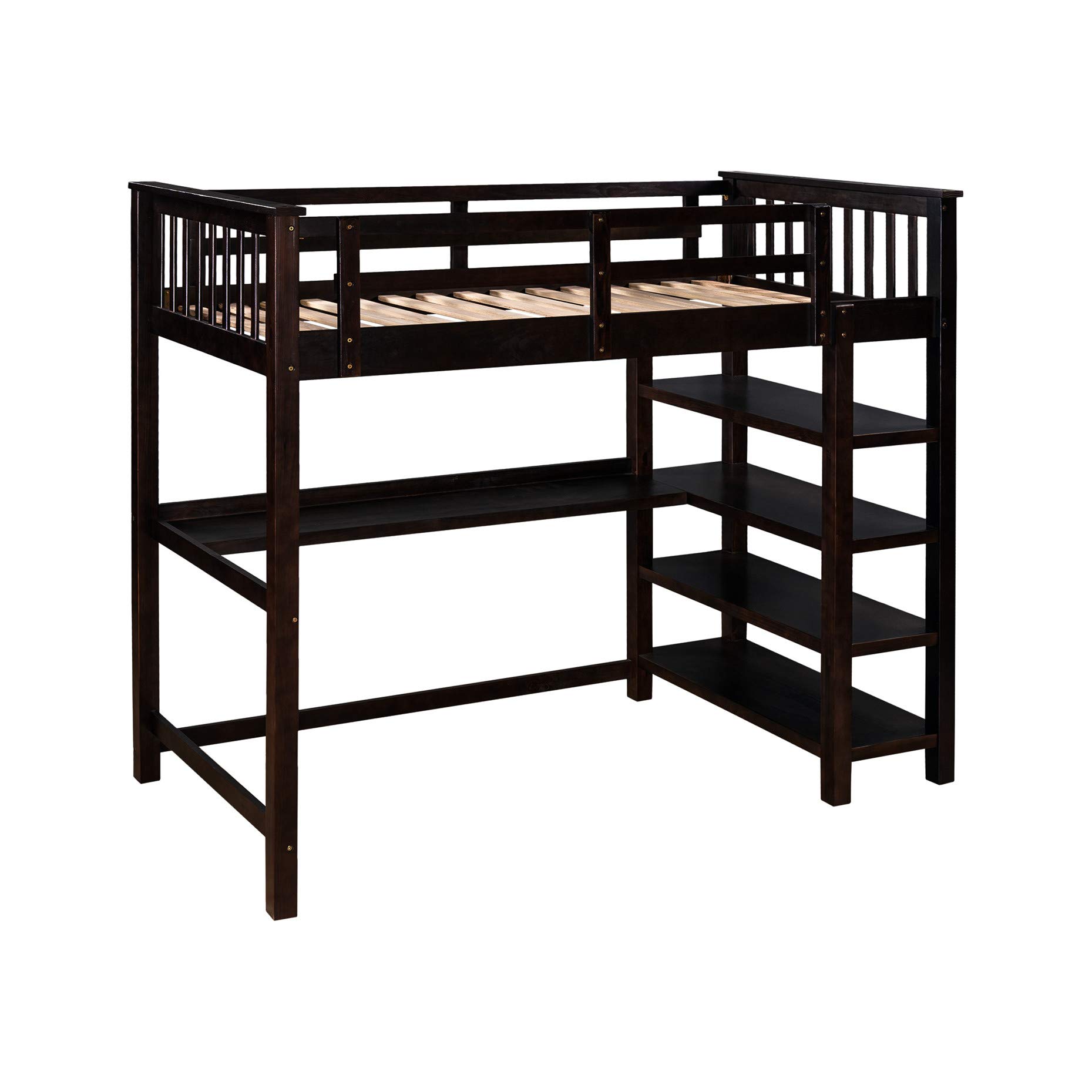 Harper & Bright Designs Twin Loft Bed with Desk & Storage - Space-Saving Wooden Bunk Bed with Ladder for Kids, Teens & Adults - Perfect for Small Bedrooms, Dorms & Studio Apartments (Espresso Finish)