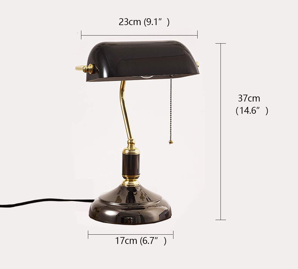 Vintage Brass Finish Bankers Desk Lamp with Pull Chain Switch - Antique Traditional Style Table Lamp for Study, Reading, Office, Bedroom & Living Room | Perfect for Home Office, Nightstand & Cozy Reading Nook