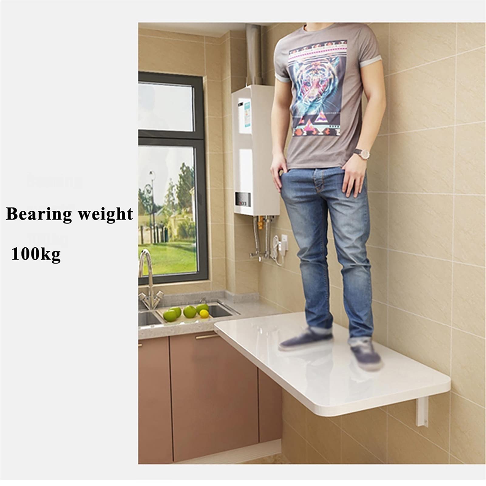 Wall-Mounted Drop Leaf Folding Table - Solid Wood Floating Desk for Laundry Room, Home Bar, Kitchen & Dining Room - Space Saving Wall Mounted Workstation for Small Spaces (Multiple Sizes Available)