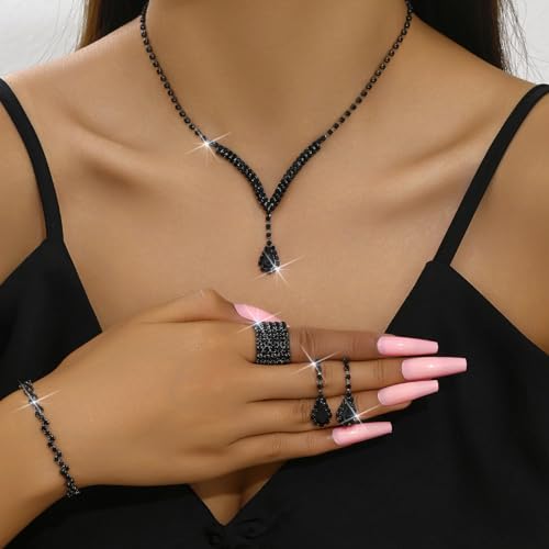 I: black necklace earrings set