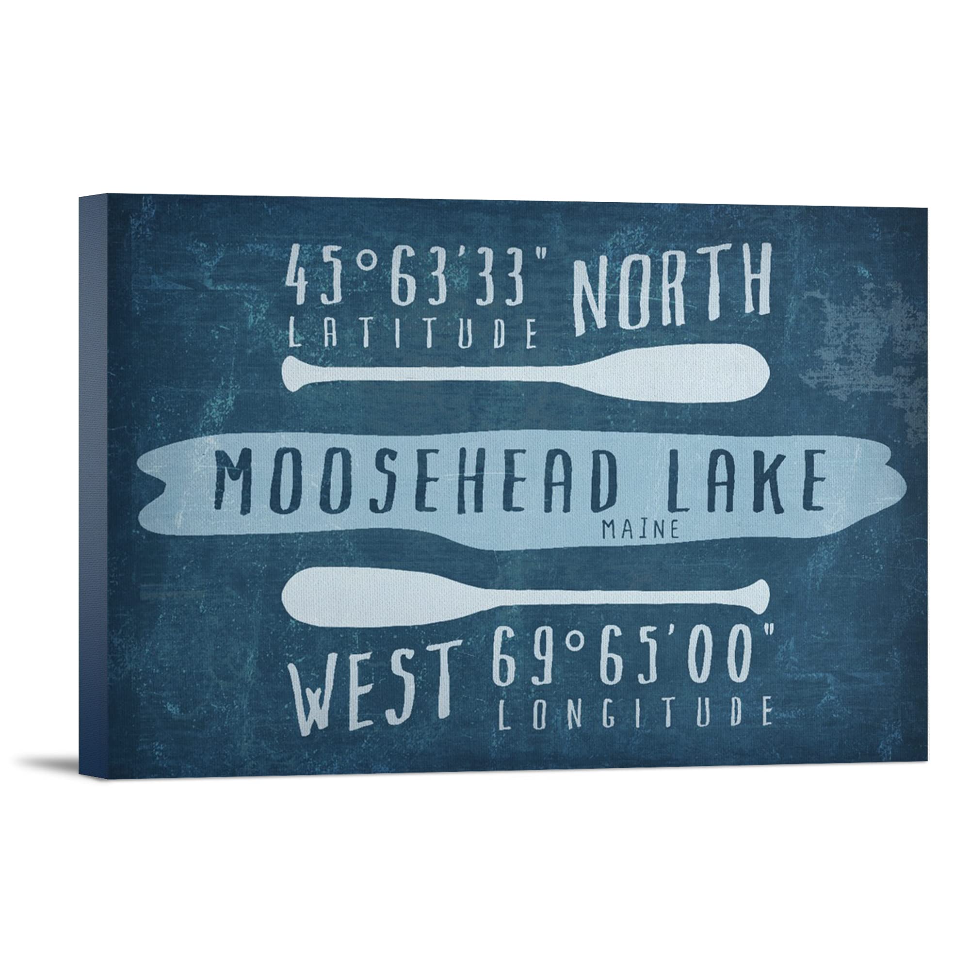 Moosehead Lake Maine Wall Art - 36x24 Gallery Wrapped Canvas Print with Latitude & Longitude Coordinates - Perfect for Living Room, Office or Cabin Decor