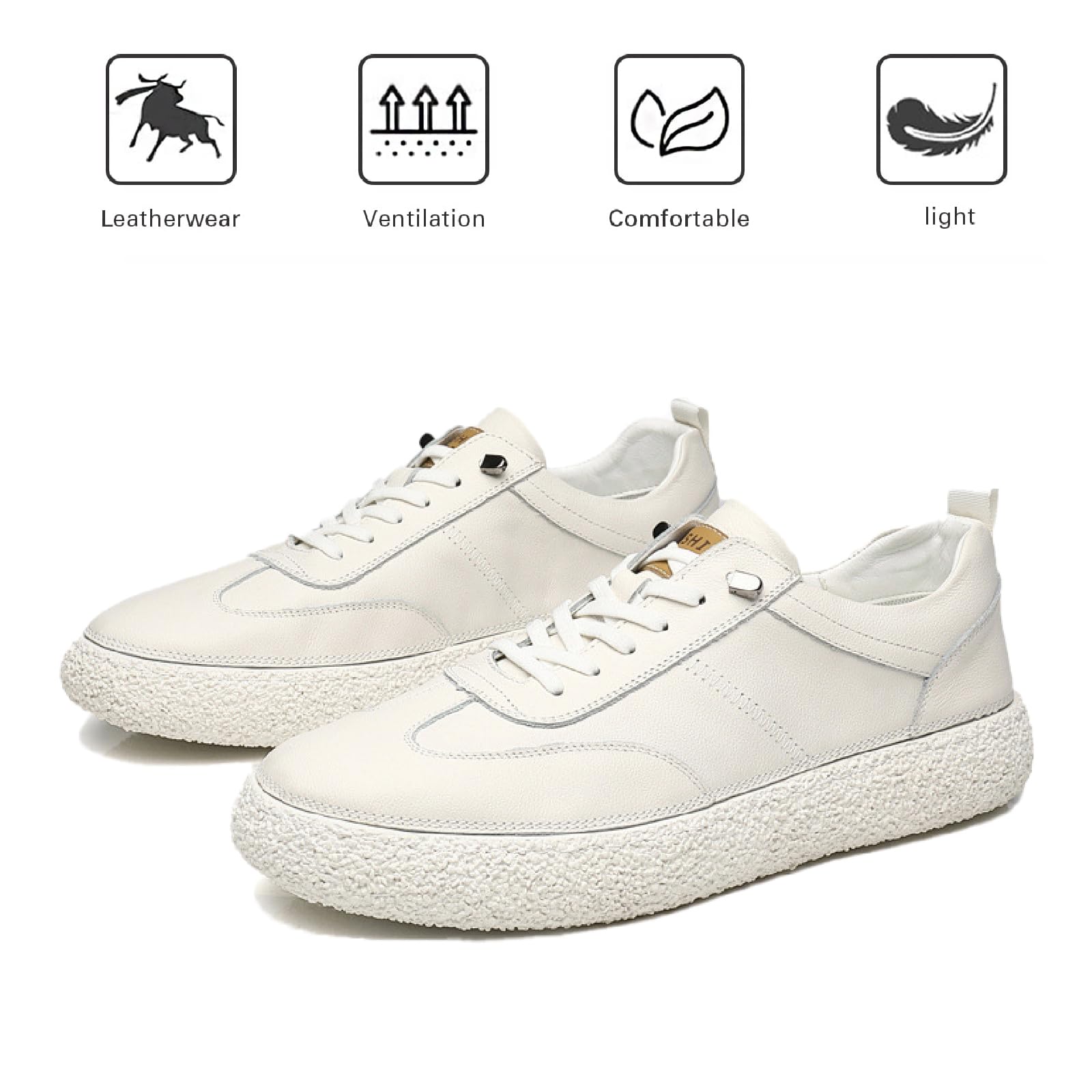 **Men's Genuine Leather Platform Sneakers - Comfortable Lace-Up Casual Shoes for Work, Office & Walking - Non-Slip Wear-Resistant Design for All-Day Comfort**    *(Perfect for Business Casual, Daily Commute & Light Sports Activities)*