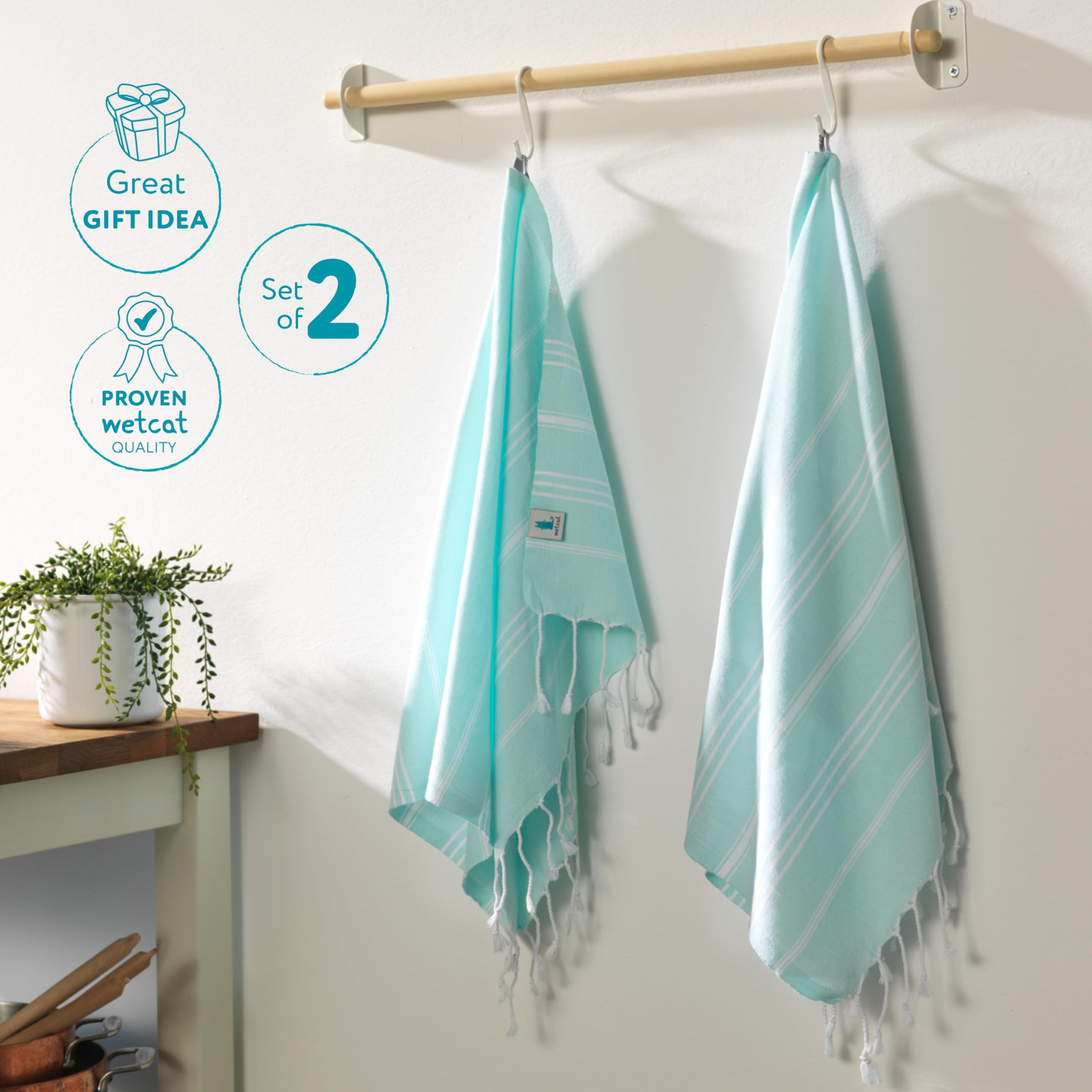 Premium WETCAT Turkish Hand Towels Set of 2 - 100% Turkish Cotton, Pre-Washed & Quick Drying (20