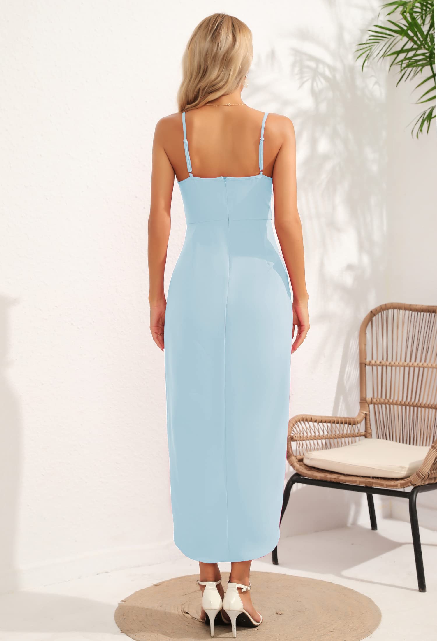 CMZ2005 Sexy Backless Deep V-Neck Slit Bridesmaid Dress - Elegant Satin Maxi Dress for Wedding Guest, Party & Special Occasions | Women's Formal Evening Gown for Prom, Cocktail & Black Tie Events