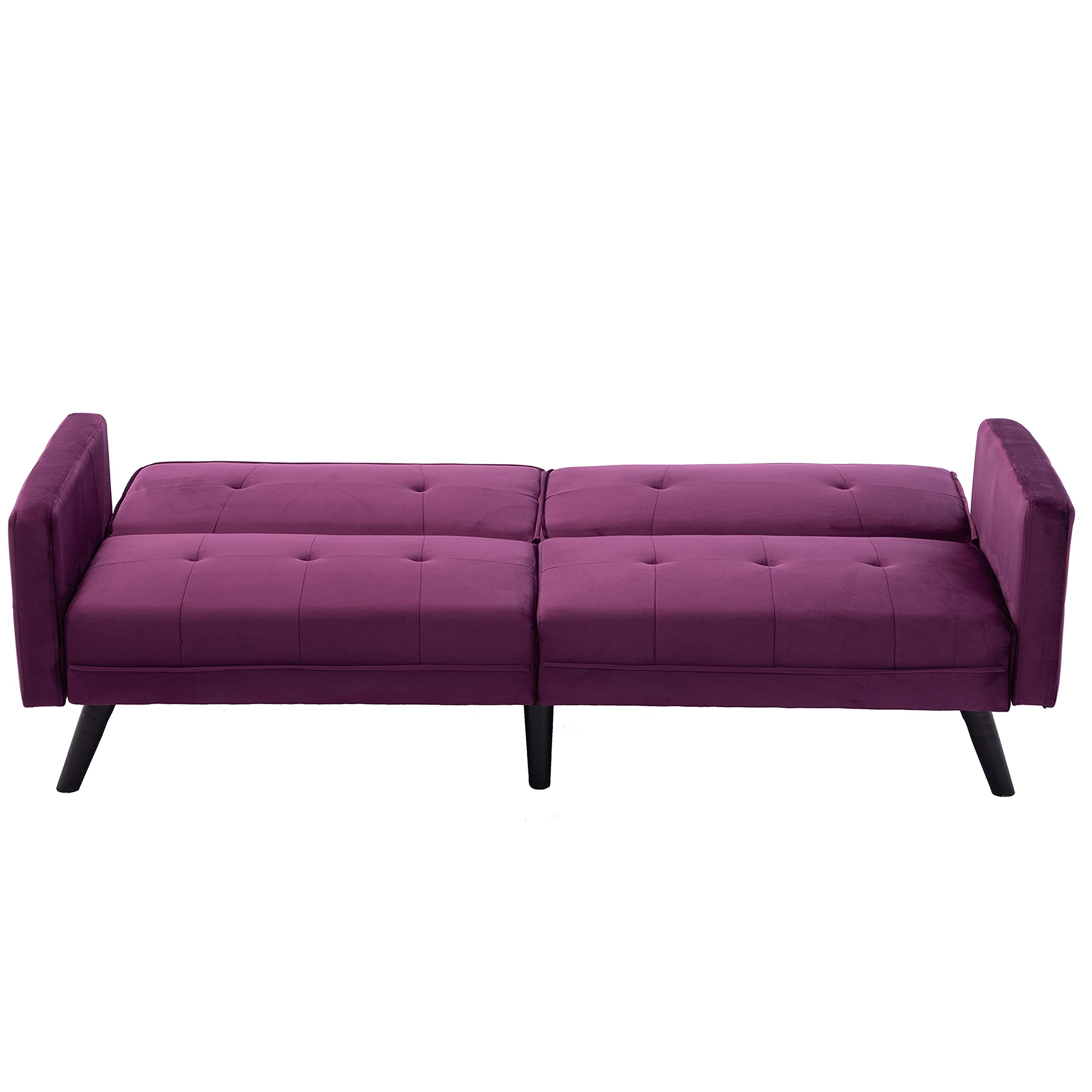 Velvet Convertible Sofa Bed with Adjustable Backrest & 6 Wood Legs - Modern Folding Sleeper Loveseat for Living Room, Bedroom & Guest Room | Perfect for Small Spaces, Studio Apartments & Overnight Guests
