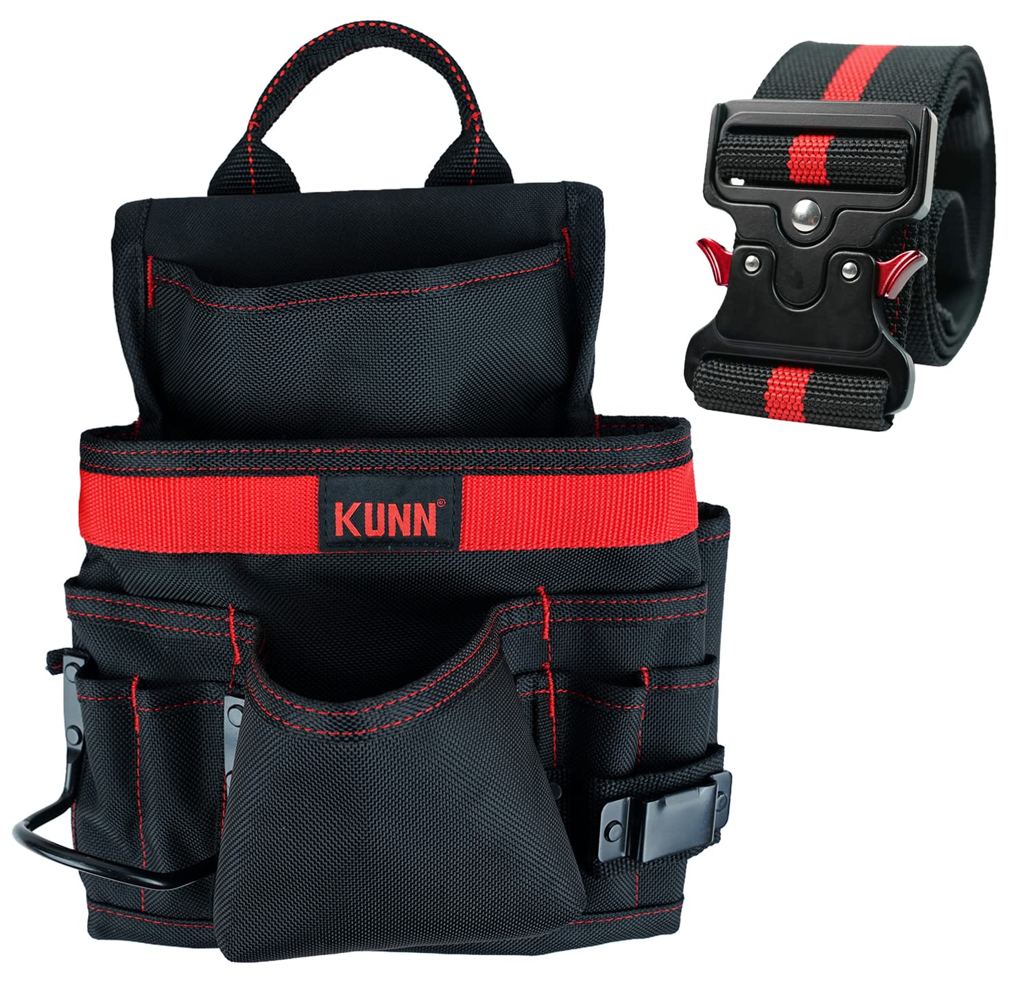 Durable 10-Pocket Carpenter Pouch Tool Belt with Hammer Loop & Quick Release Buckle - Heavy Duty Work Belt for Construction, Woodworking & DIY Projects