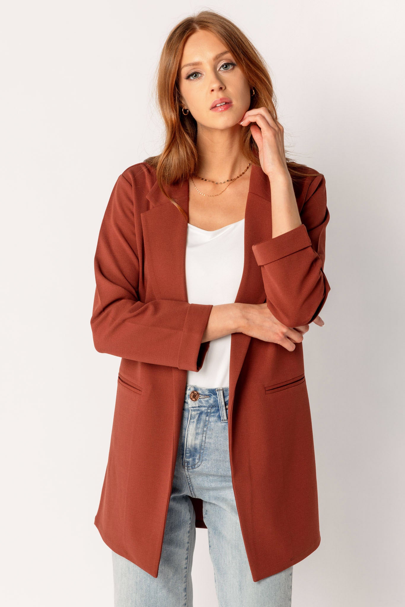 Stylish Longline Blazer with Roll-Up Sleeves for Women | Trendy Office Wear & Casual Outfits | Perfect for Work, Dates & Special Occasions