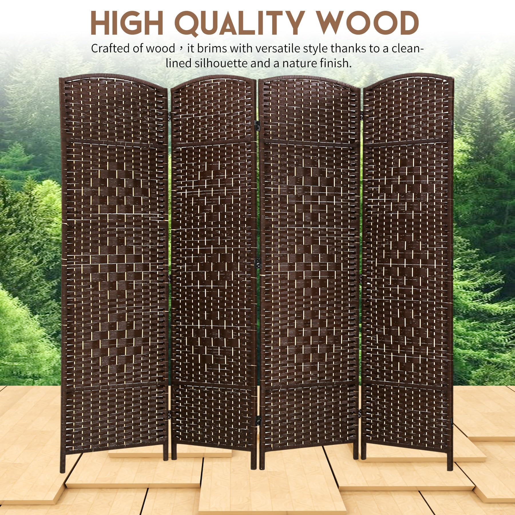 BLKMTY 4-Panel Folding Room Divider Screen - Extra Wide Tall Freestanding Privacy Partition for Living Room, Bedroom, Study - Brown Fiber Space Separator | Perfect for Home Office, Studio, or Event Space Division