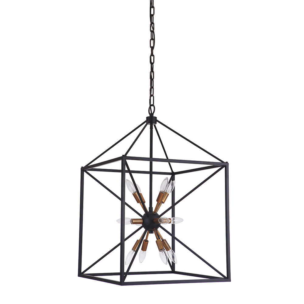Lex Twelve Light Lantern - Black and Brass Finish - Vintage Style Pendant Lighting for Dining Room, Kitchen Island & Bedroom Decor