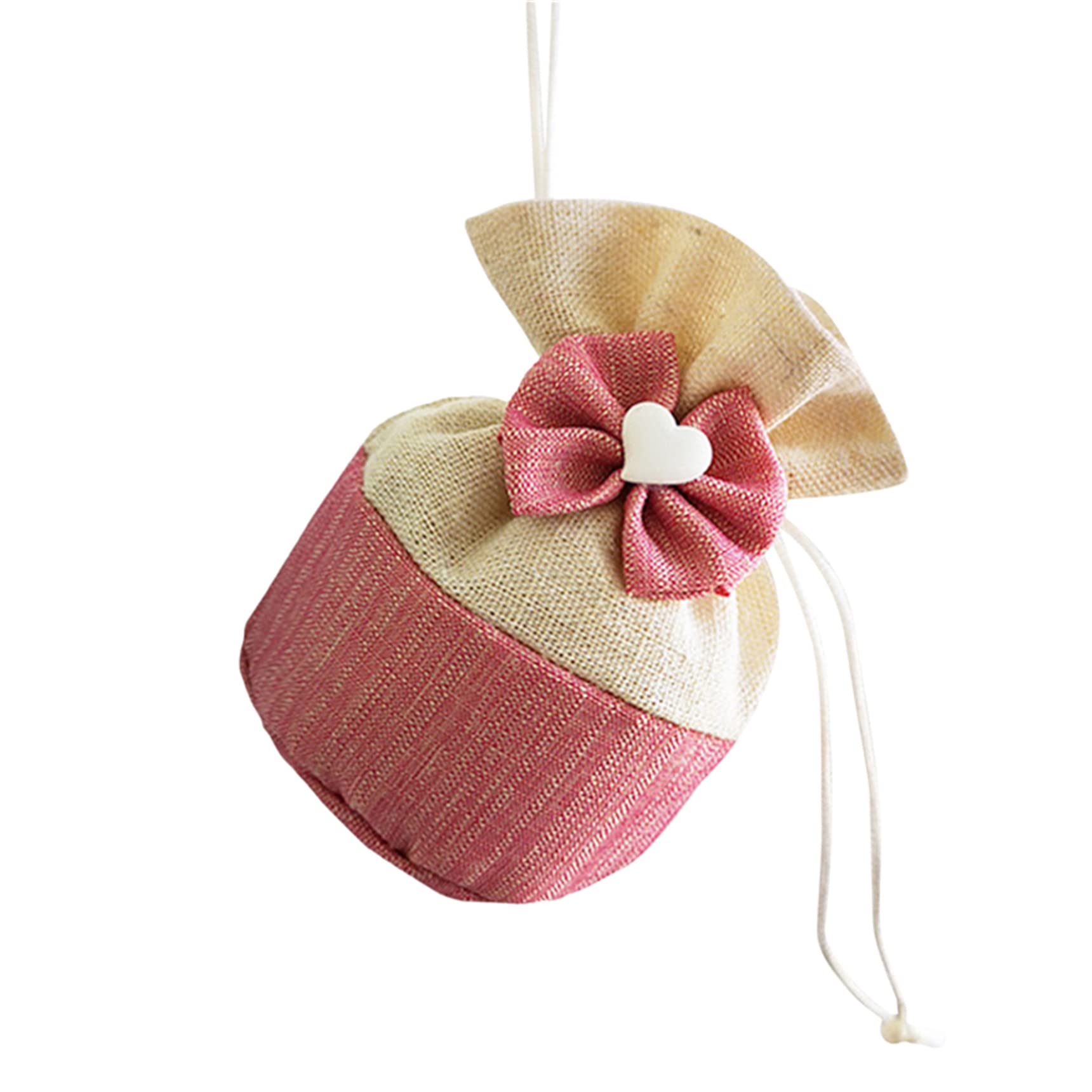 SGKJ Small Burlap Heart Drawstring Gift Bags - Reusable Party Favor & Candy Bags (Pink, 1PC, One Size) - Perfect for Weddings, Baby Showers & Birthday Celebrations