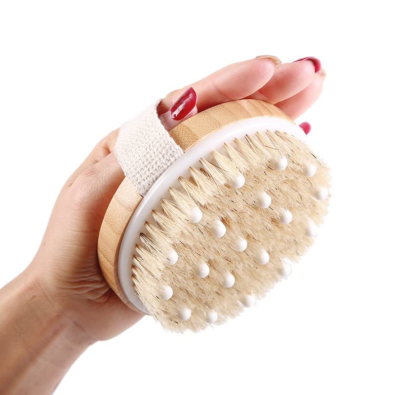 Exfoliating Body Brush with Solid Wood Frame - Round Bath Brush for Skin Softening, Improved Circulation & Ingrown Hair Prevention - Perfect for Shower, Spa & Home Skincare Routine