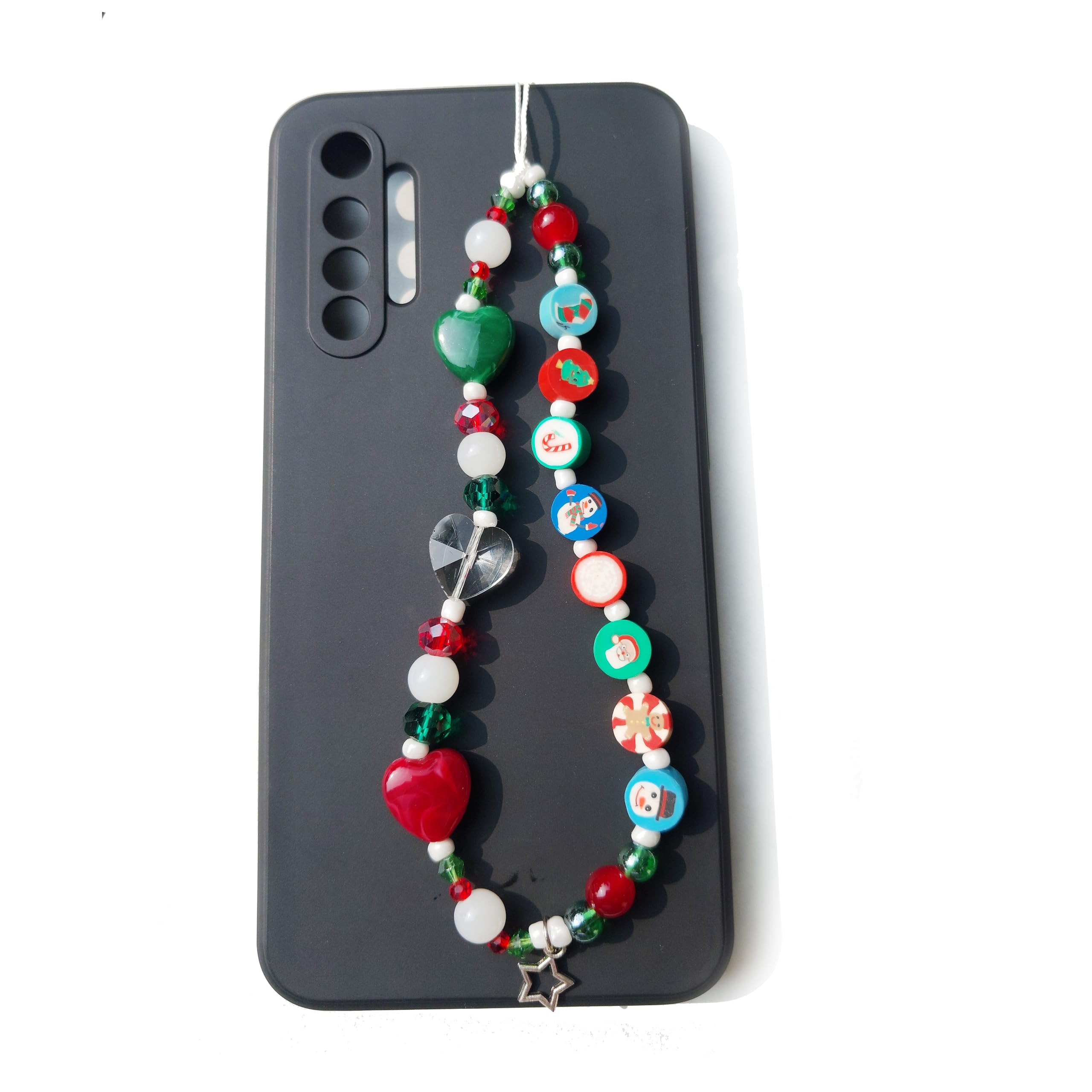 Handmade Christmas Phone Charm Lanyard with Crystal, Rubber & Glass Beads - Star Charm for Men, Women, Boys & Girls - Perfect for Holiday Gifts, Party Favors & Phone Accessories