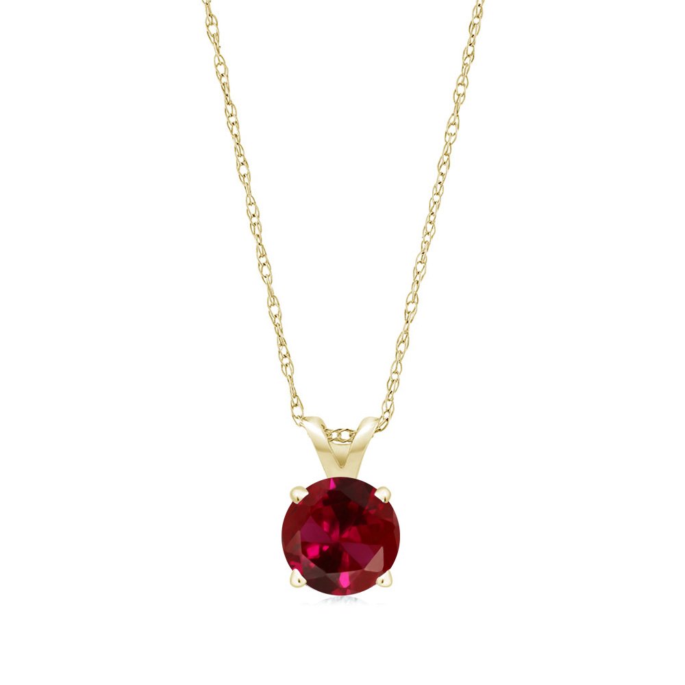14K Yellow Gold Round 5MM Birthstone Solitaire Pendant Necklace for Women | 18 Inch 14K Gold Chain | Fine Jewelry Gift for Mom, Wife, Her | Perfect for Birthdays, Anniversaries & Special Occasions