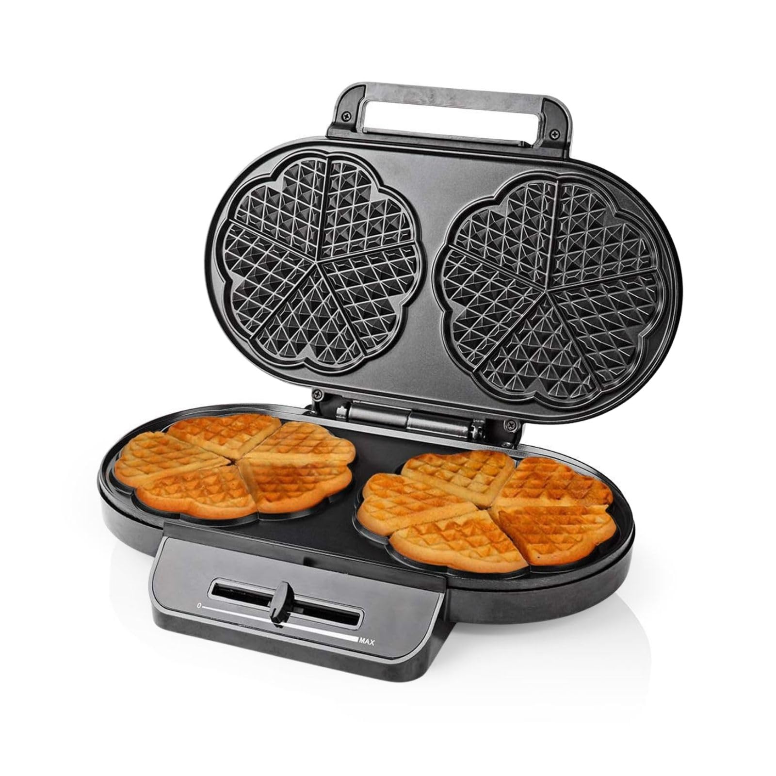 Nedis Double Heart Waffle Maker with Non-Stick Plates & Adjustable Temperature Control, 1200W - Perfect for Valentine's Day Breakfast, Romantic Dates, and Family Brunch