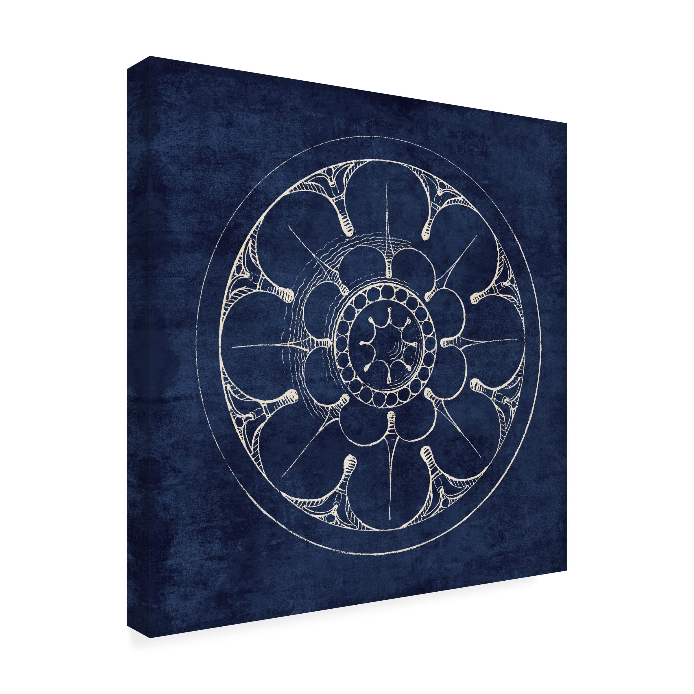 Wild Apple Portfolio 'Rosette III Indigo' Canvas Wall Art Print - Modern Abstract Blue Floral Painting for Living Room, Bedroom & Office Decor