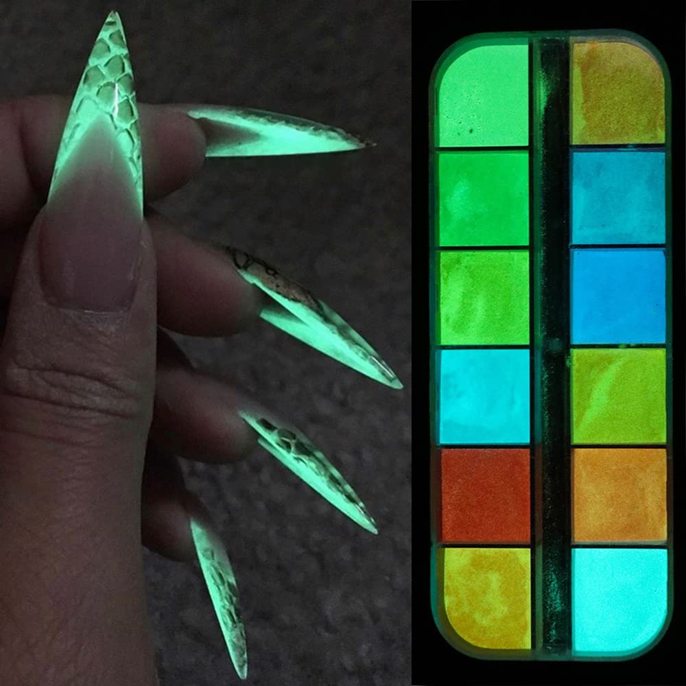 S.A.V.I 12 Grids Nail Glitter Powder Box - Glow in the Dark Nail Art Kit for DIY Manicure, Luminous Nail Decoration for Women & Girls | Perfect for Parties, Halloween, and Nighttime Nail Designs