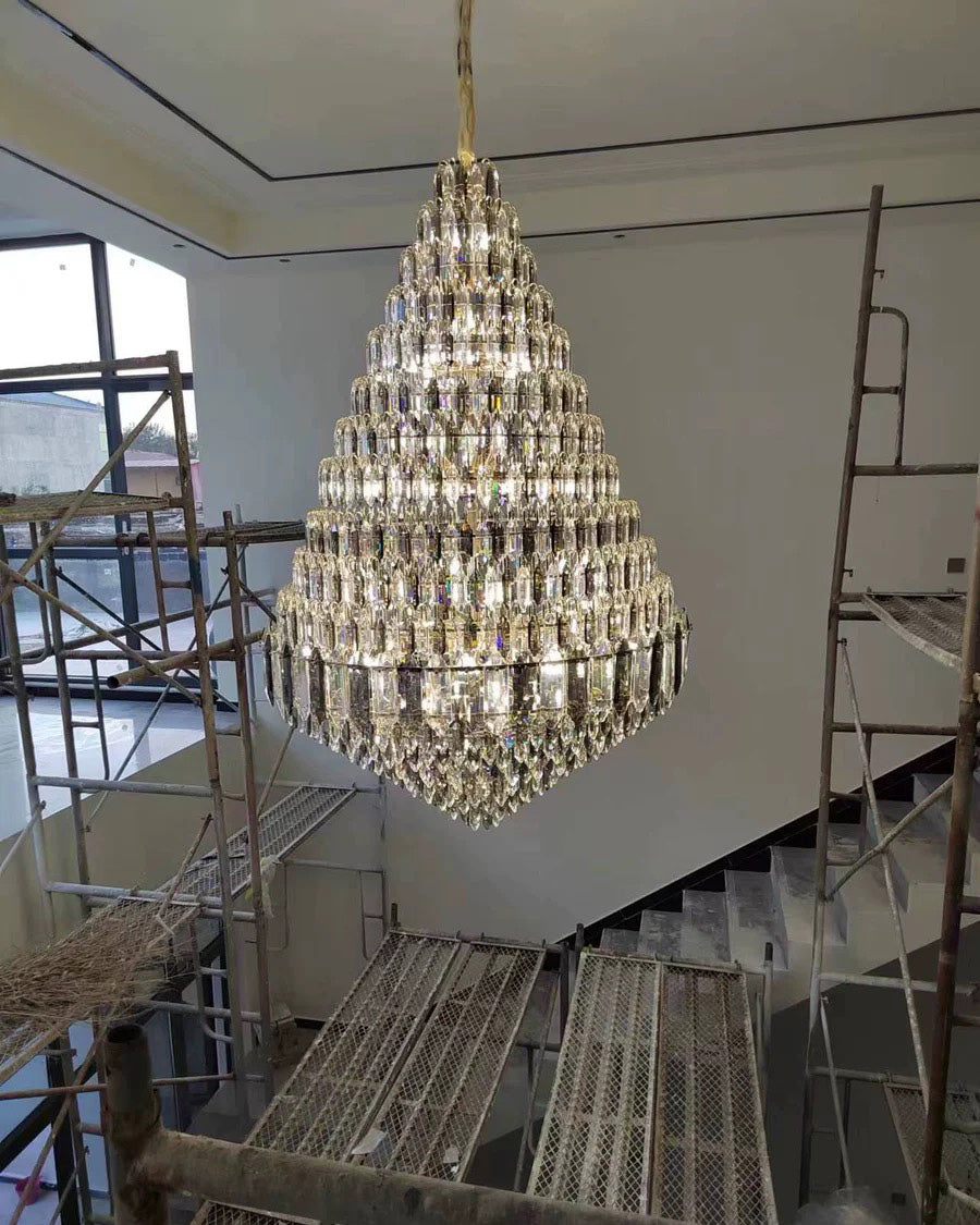 Merlin Tiered Taper Crystal Foyer Chandelier - Elegant Entryway Lighting for Modern Homes & Luxury Hotels