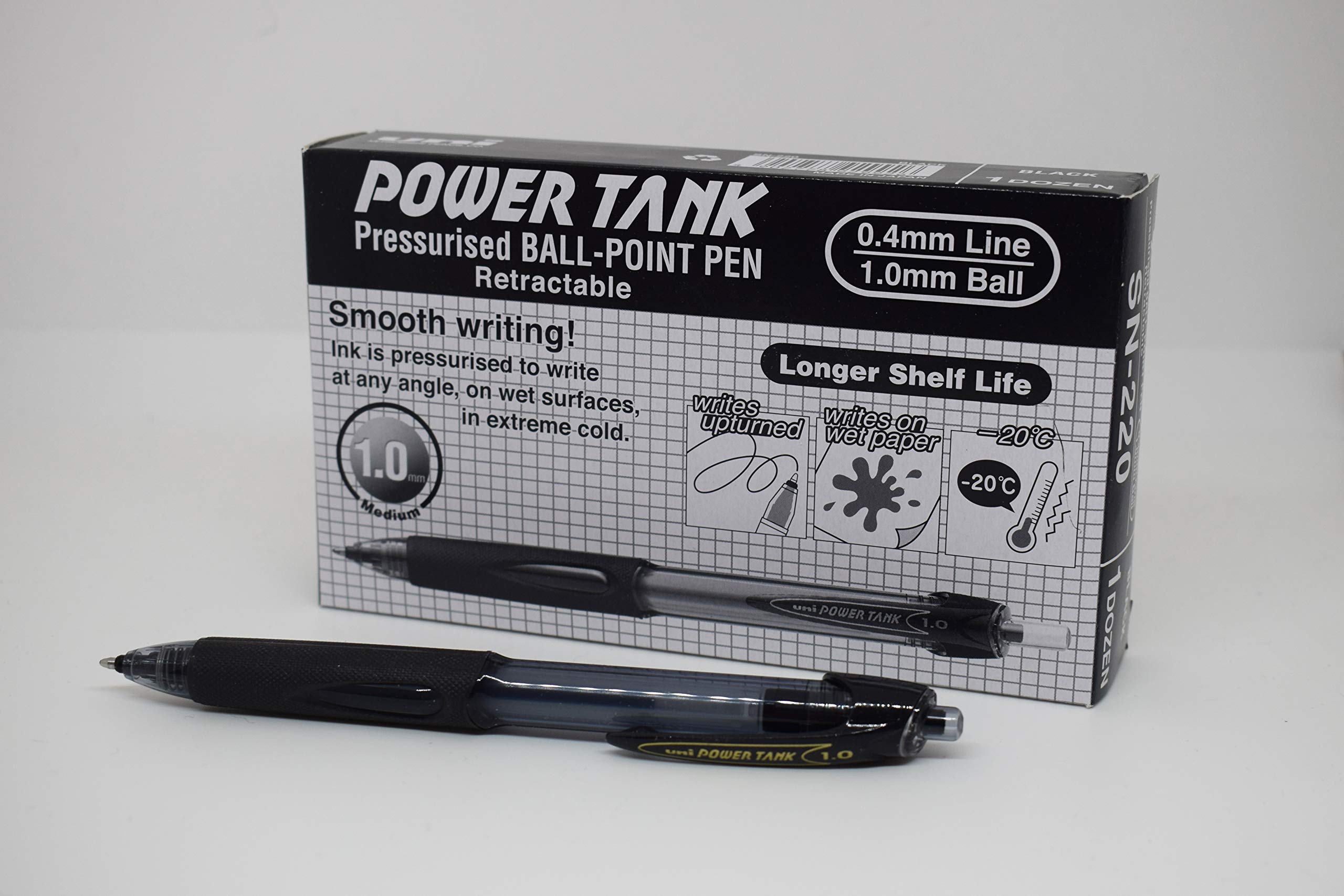 uni-ball SN-220 Power Tank Broad Retractable Ballpoint Pens - Black Ink, 12-Pack for Office, School & Everyday Writing - Smooth, Reliable & No-Skip Performance