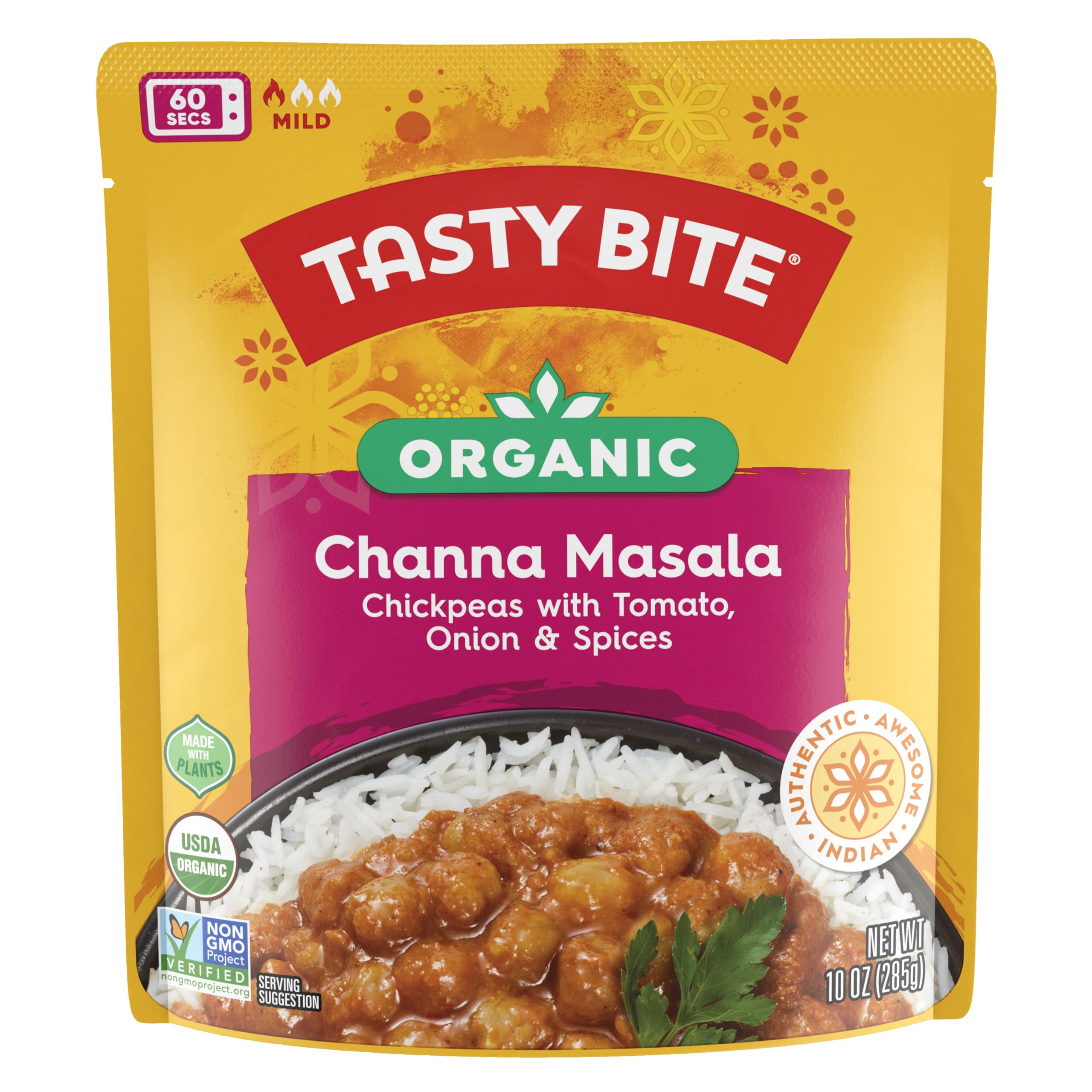 Tasty Bite Organic Channa Masala - 10oz Ready-to-Eat Indian Curry | Vegan, Gluten-Free & Microwavable Meal | Perfect for Quick Lunches, Camping & Emergency Food Supplies