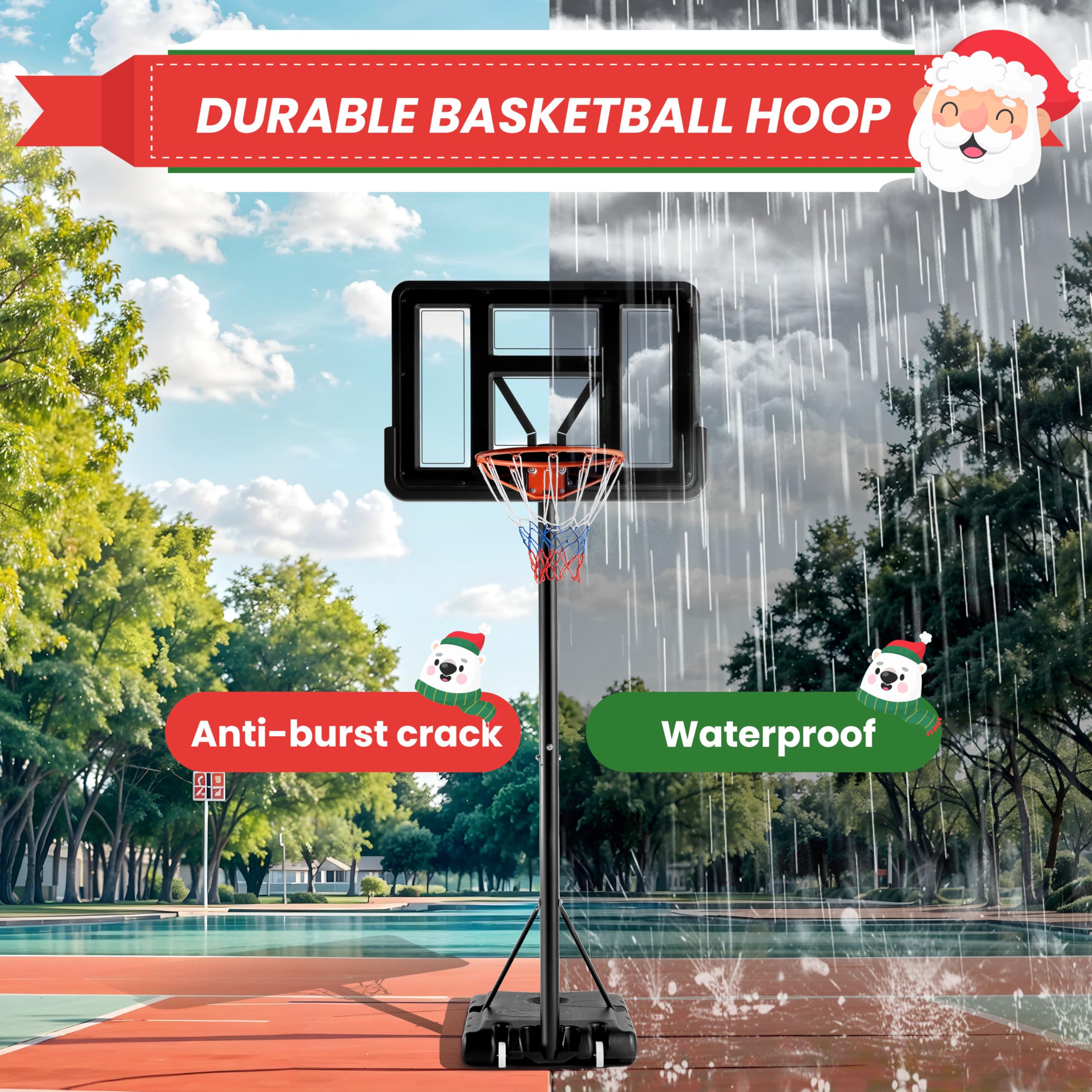 YSSOA 4.2-10Ft Adjustable Height Portable Basketball Hoop System with 44 Inch Shatterproof Backboard - Outdoor/Indoor Basketball Goal for Driveway, Backyard, Court - Perfect Gift for Kids, Youth & Adults - Great for Home Practice, School PE, and Family Fun Activities