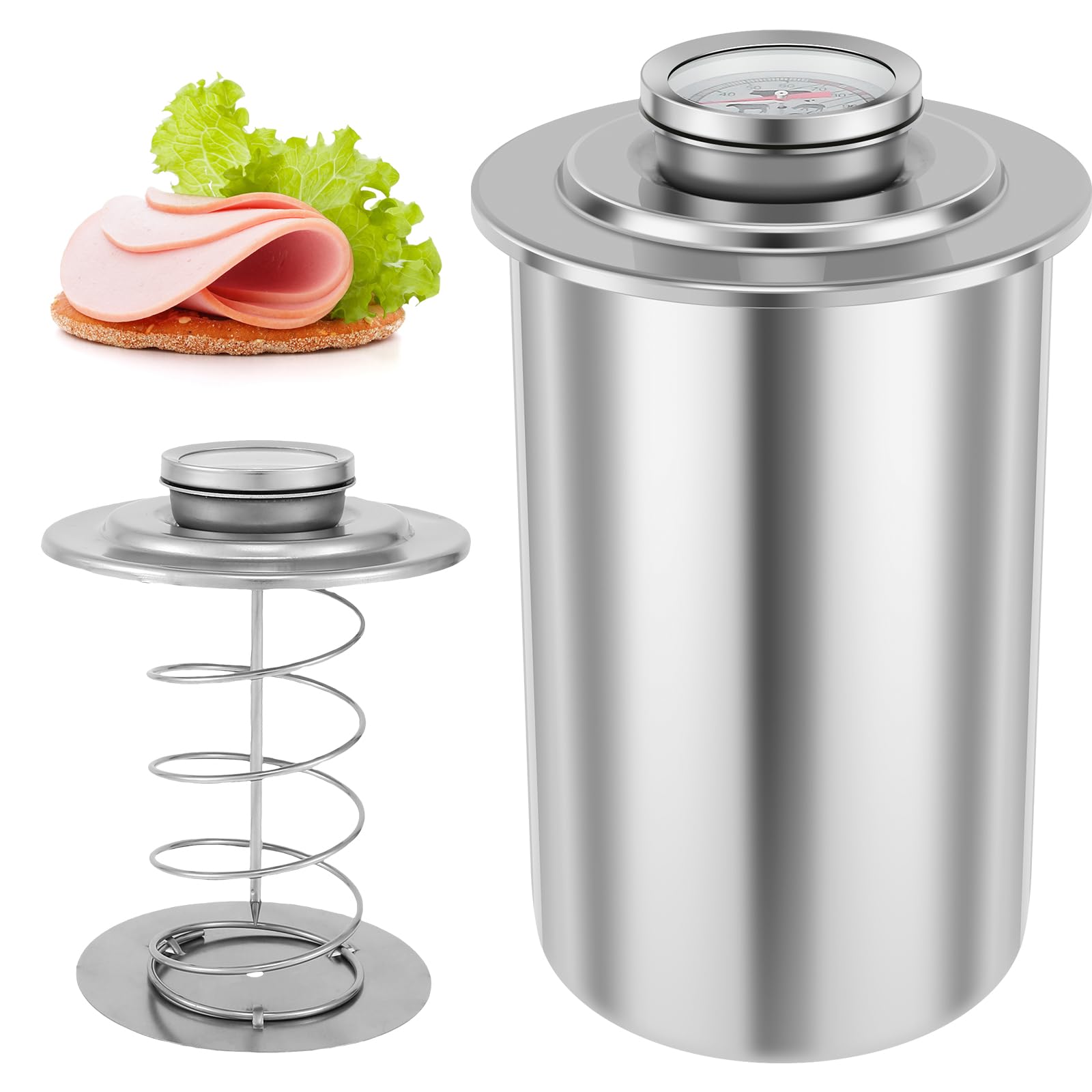 Premium Stainless Steel Ham Maker & Meat Press - Large Capacity with Built-in Thermometer for Homemade Deli Ham, Sandwich Meat & Healthy Lunch Prep | Perfect for Home Kitchens, Delis & Meal Prepping