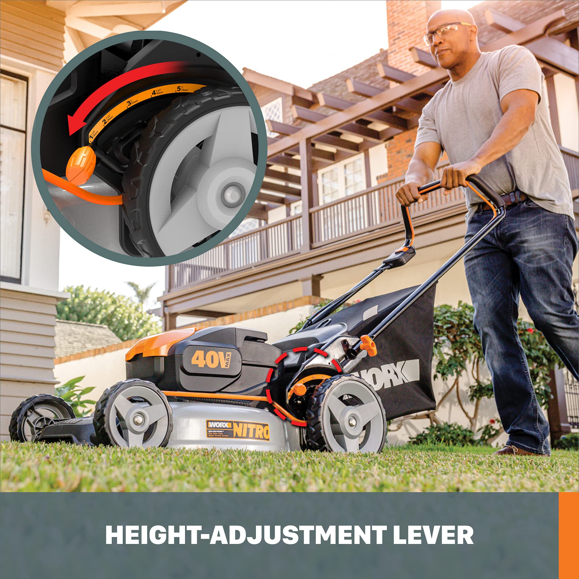WORX WG751.3 40V Cordless Lawn Mower with 2x 4.0Ah Batteries - 20 Inch Cutting Width, Power Share Compatible (Black/Orange) - Perfect for Medium to Large Yards, Landscaping & Professional Lawn Care