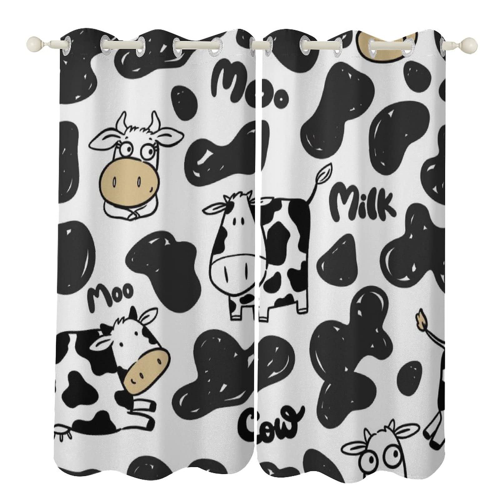 MORFIEHOME Blackout Curtains for Kids Room - Cartoon Cow Design Thermal Insulated Nursery Window Drapes, 72x63 Inch Grommet Panels Set of 2 for Bedroom & Living Room - Perfect for Light Blocking, Privacy & Temperature Control