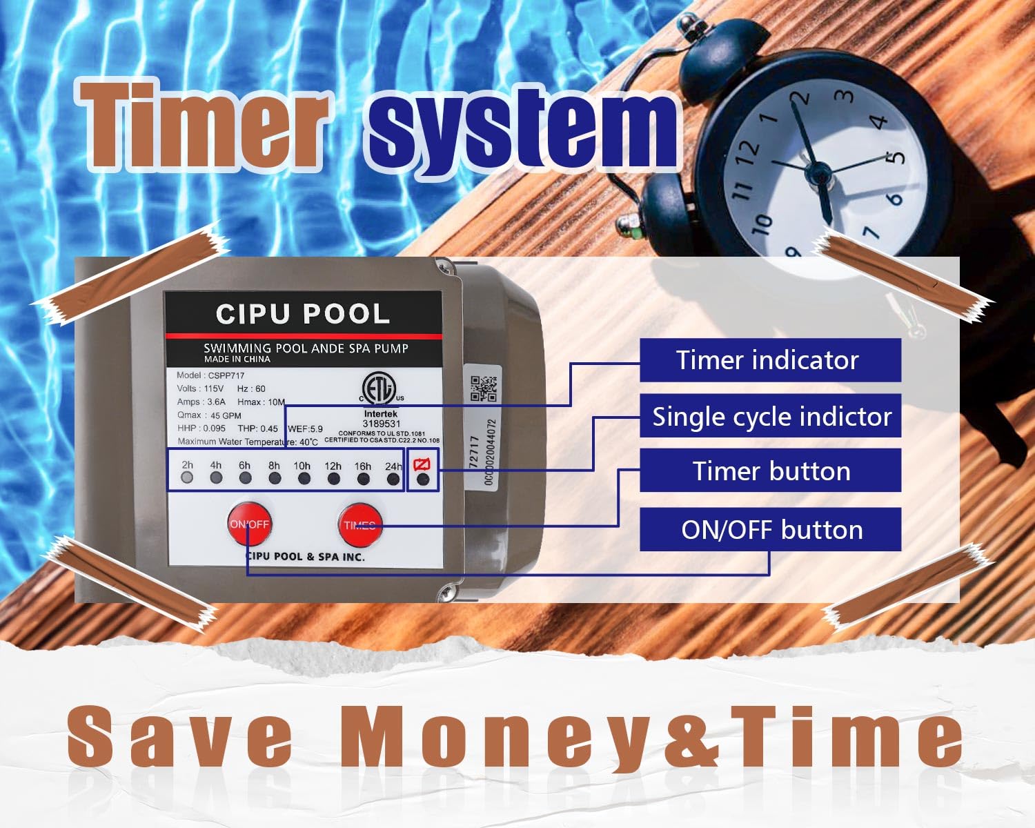 2700GPH 115V Self Priming Above Ground Pool Pump with Timer - 0.35HP Low Noise Swimming Pool Pump with Filter Basket for Hot Tubs, Spas & Water Circulation (Perfect for Backyard Pools, Inflatable Pools & Water Features)